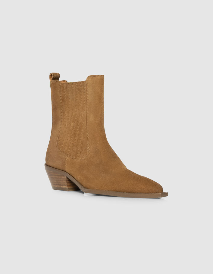 Chelsea boots santiags camel cuir velours Femme