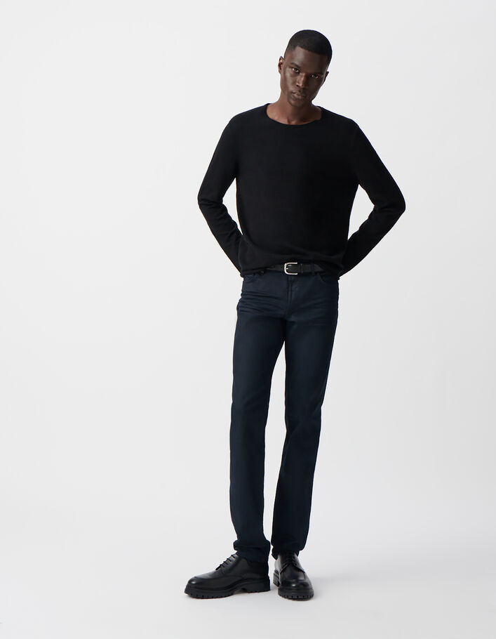 Pull noir tricot fin bords roulott&eacute;s Homme