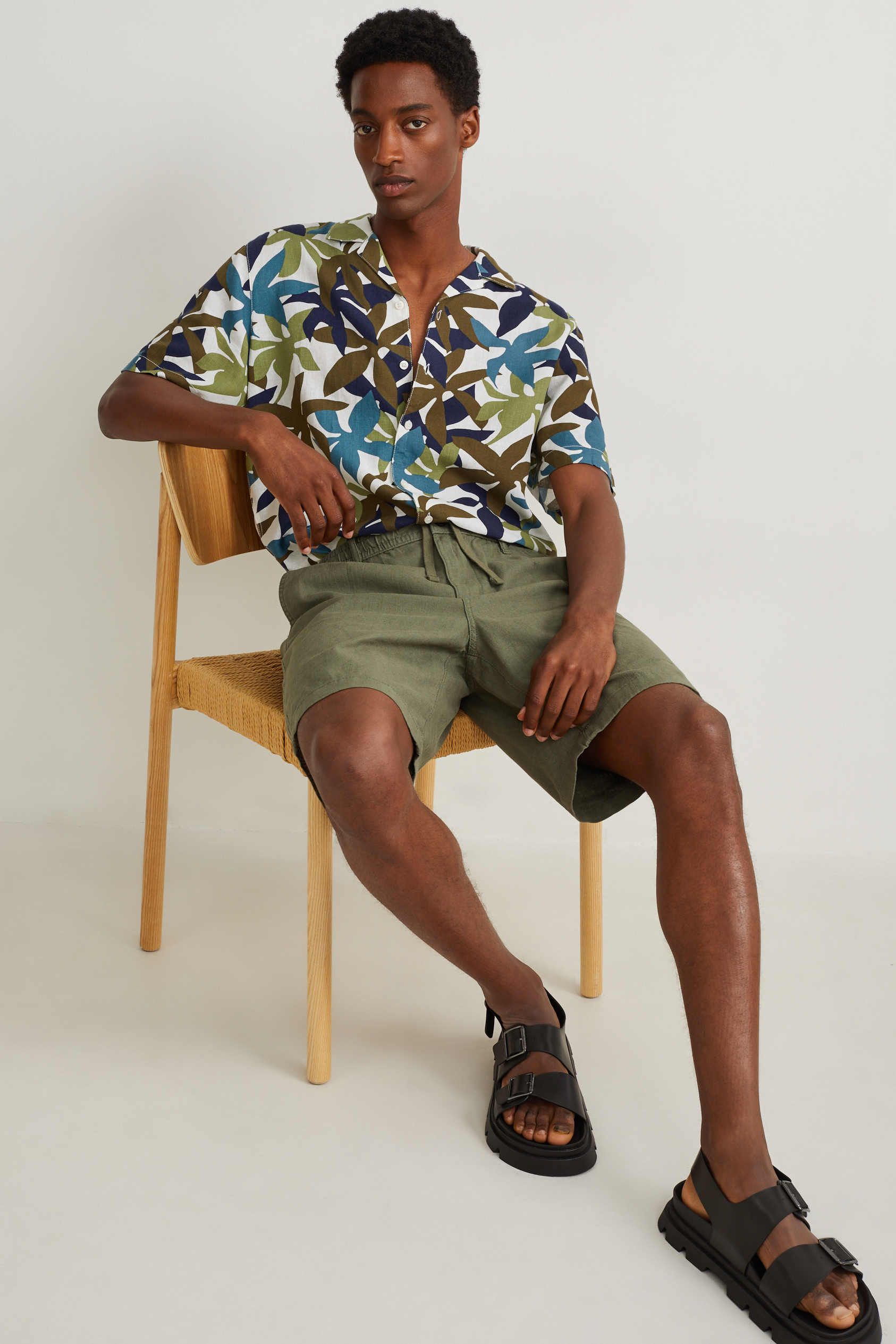 Shirt - regular fit - lapel collar - linen blend