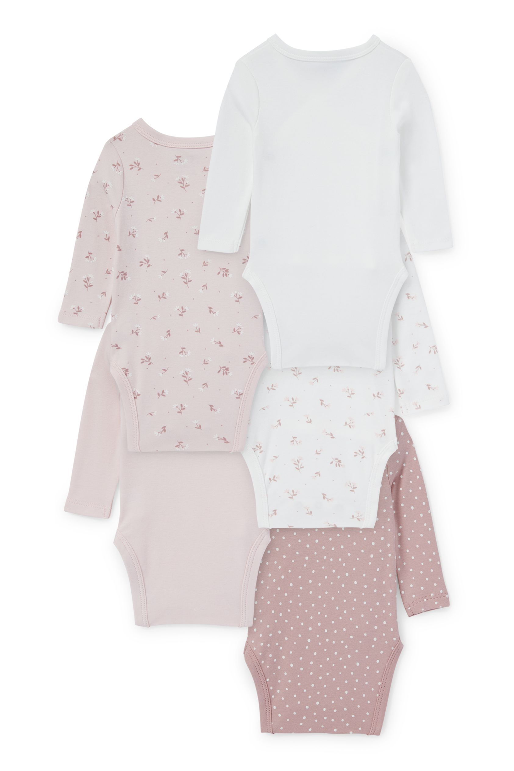 Multipack of 5 - flowers and polka dots - baby wrapover bodysuit
