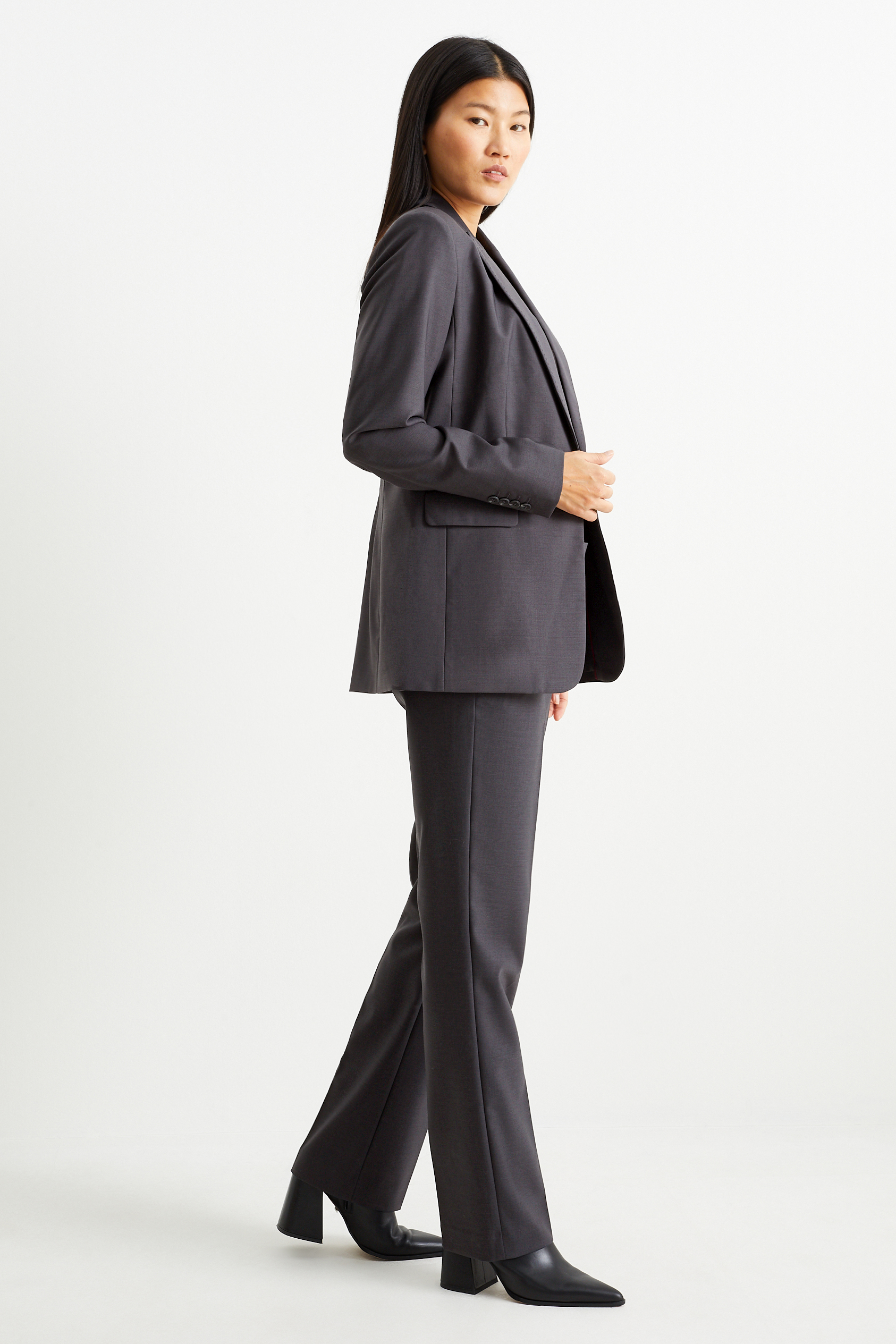 Business trousers - mid-rise waist - straight fit - wool blend