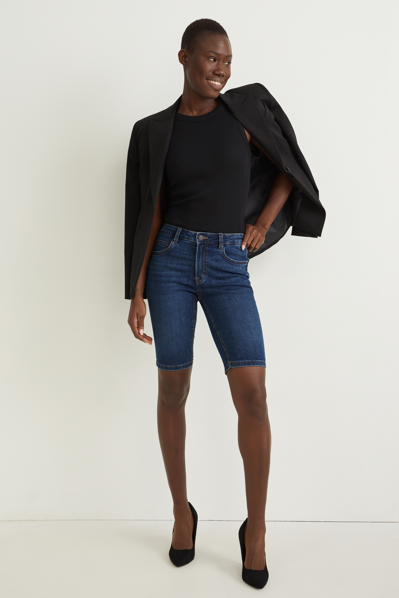 Denim bermuda shorts - mid-rise waist - LYCRA?