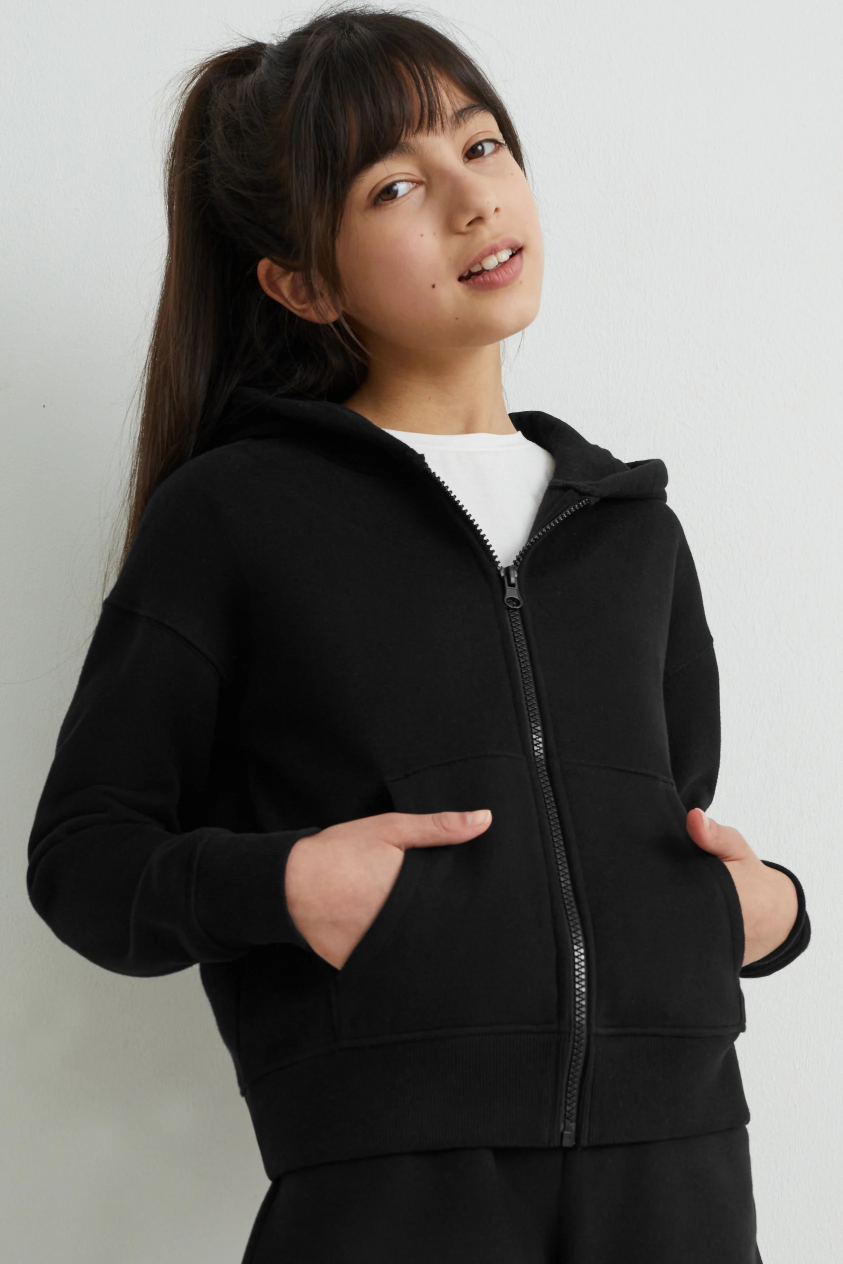 Zip-through sweatshirt with hood