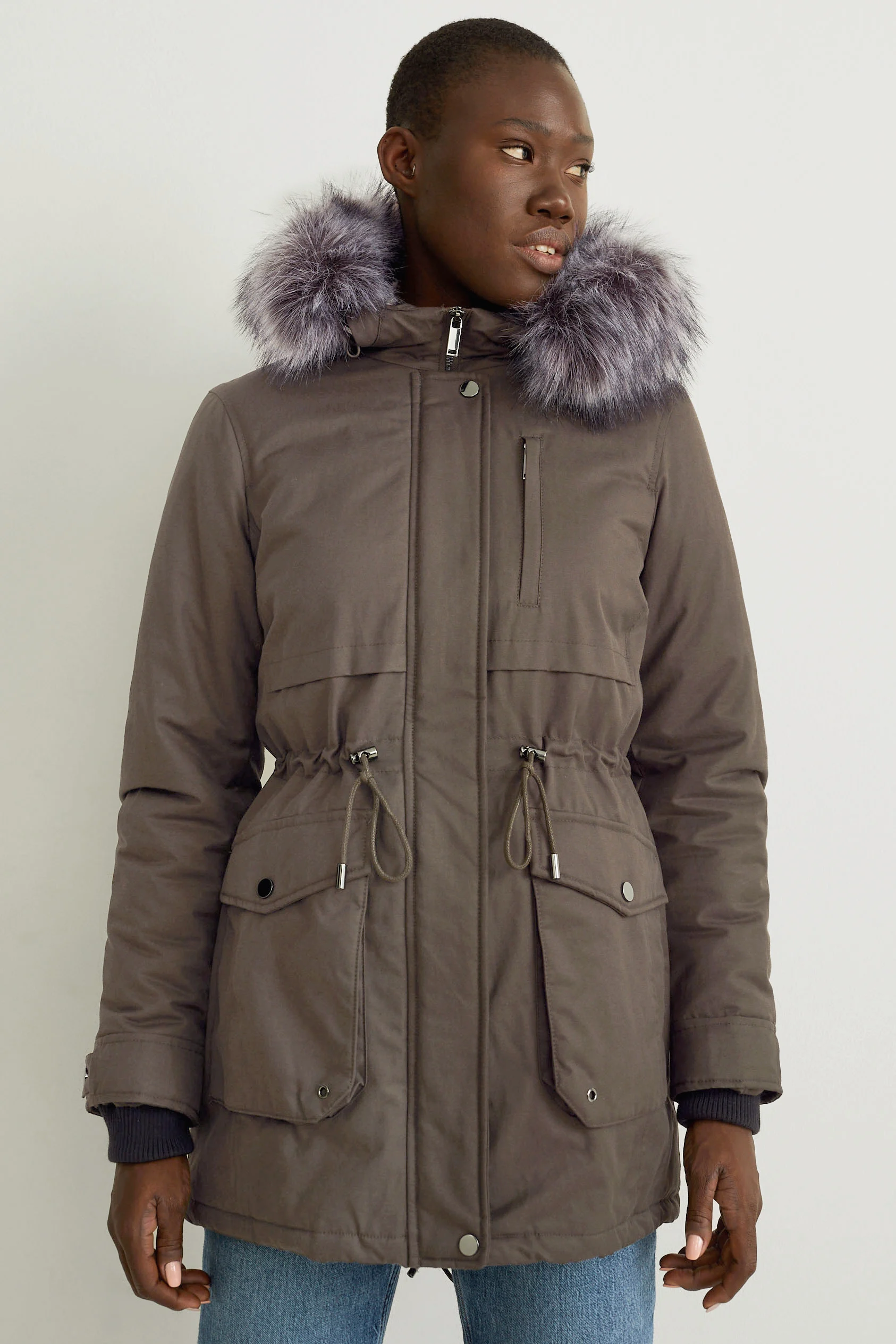 Parka with hood and faux fur trim - winter