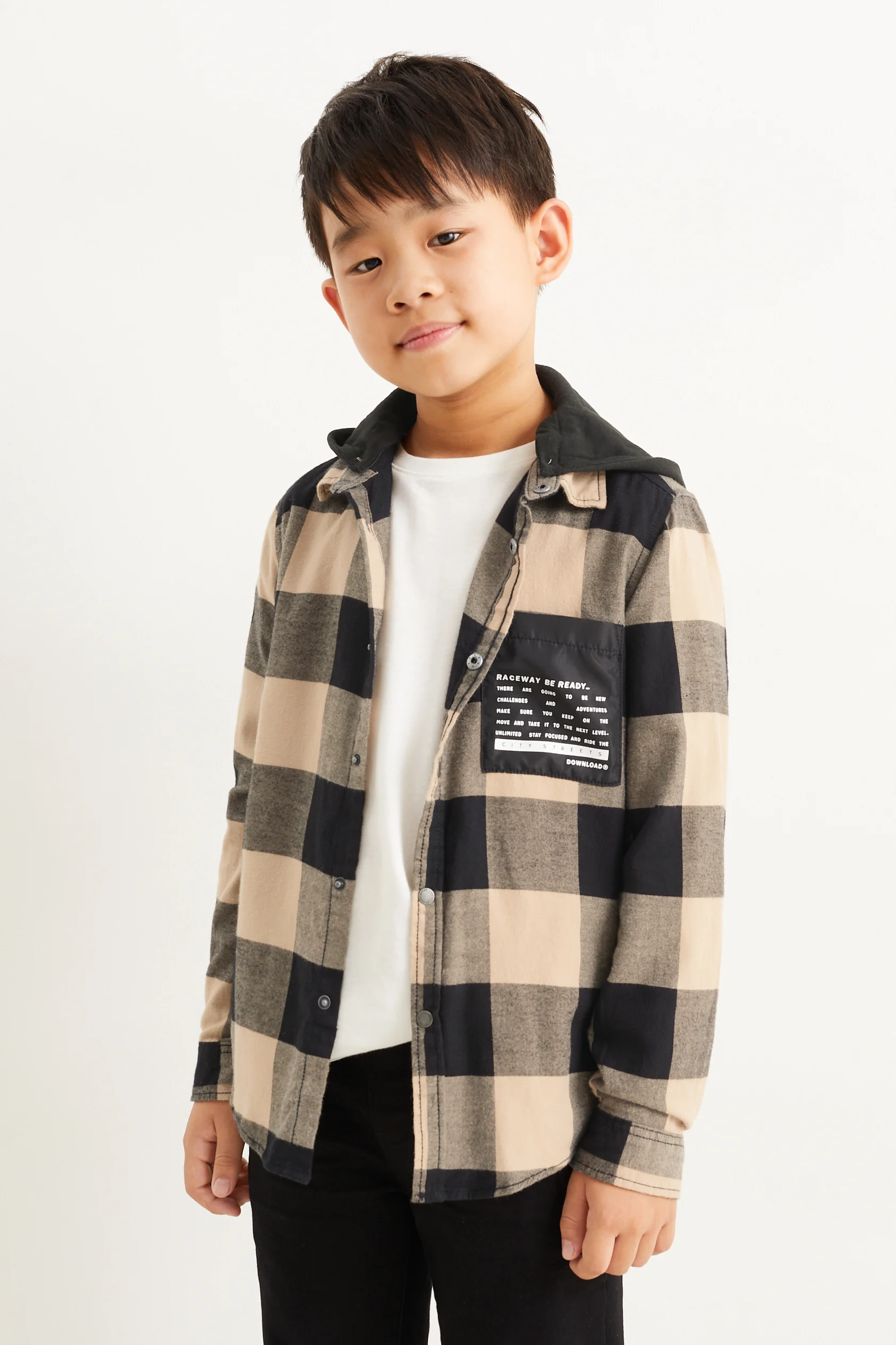 Shirt with hood - check