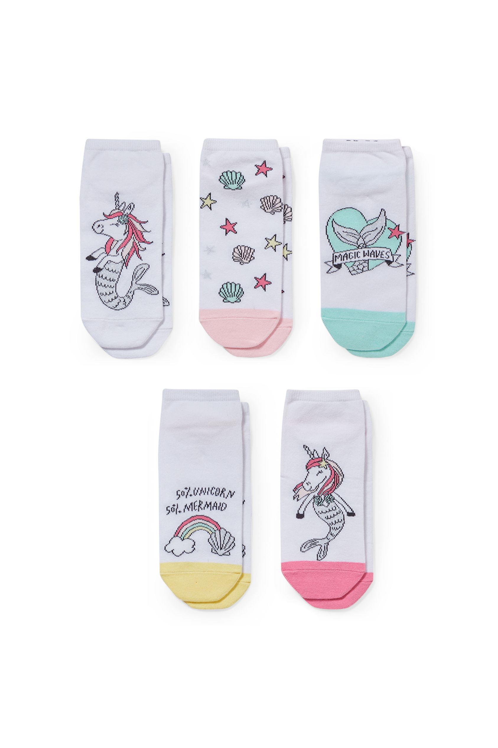 Multipack of 5 - mermaid - trainer socks with motif