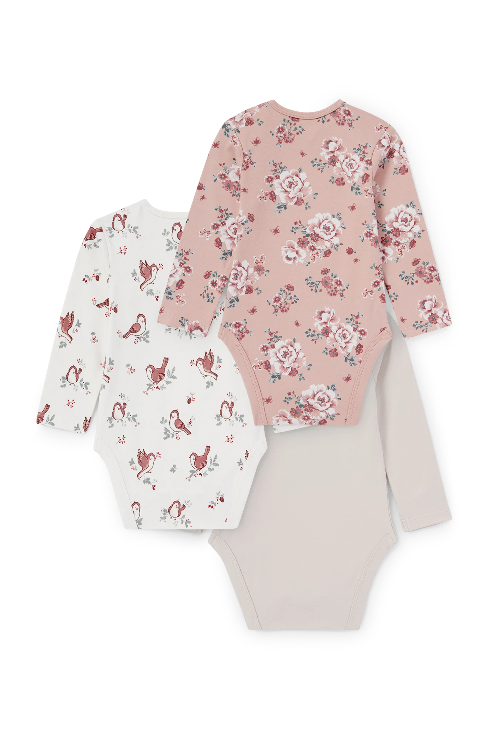 Multipack of 3 - little bird and flowers - baby bodysuit