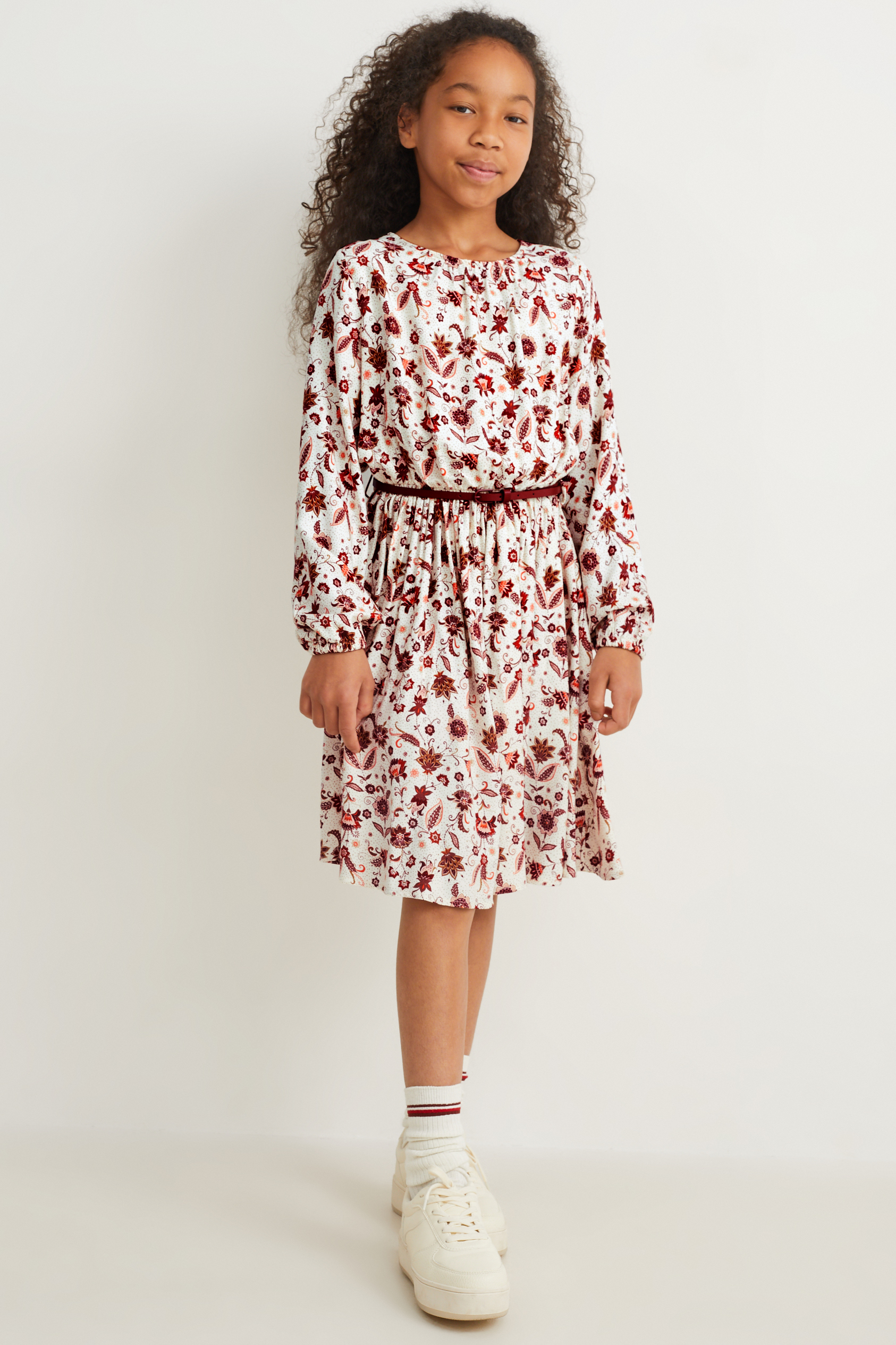 Dress with belt - patterned