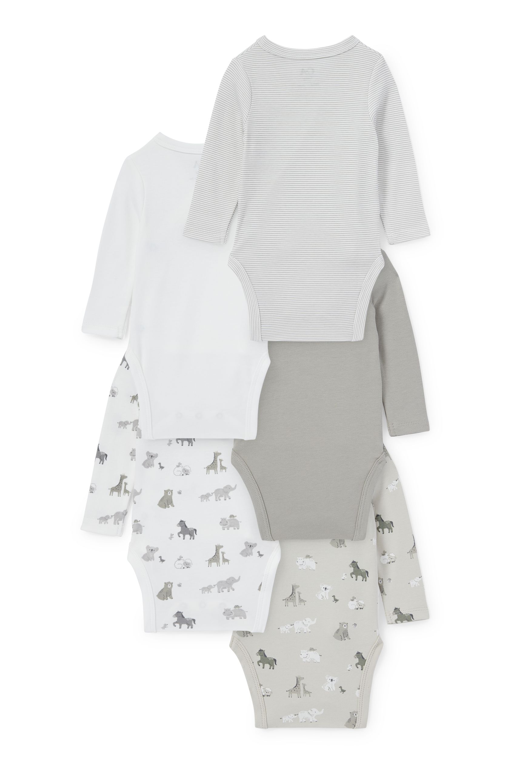 Multipack of 5 - animals - baby wrapover bodysuit