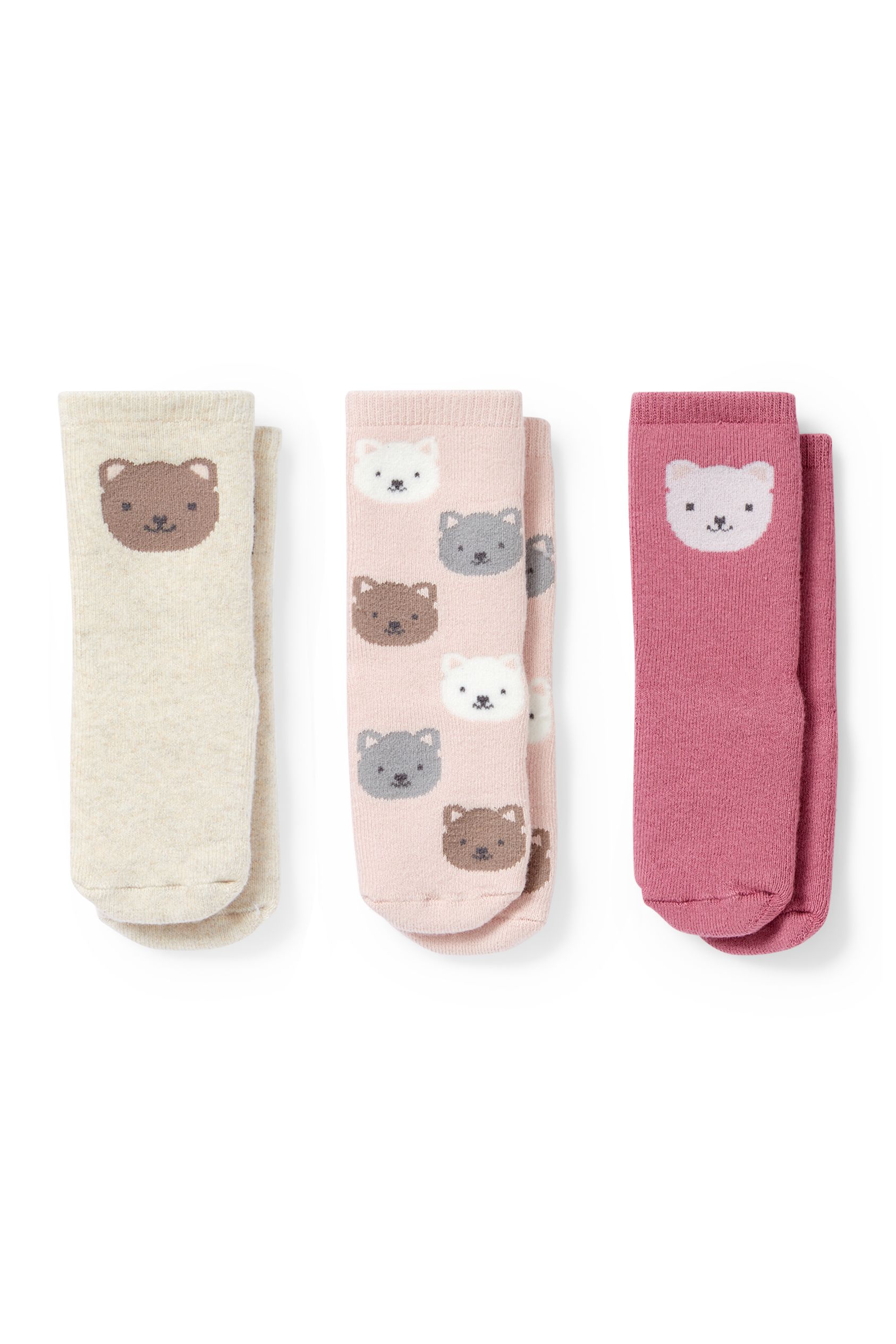 Multipack of 3 - bear - baby non-slip socks with motif