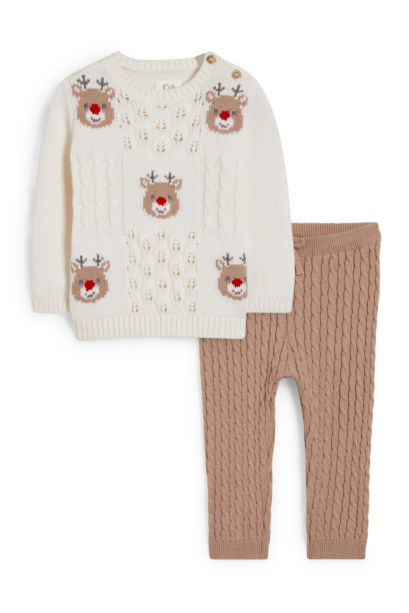 Rudolph - baby Christmas outfit - 2 piece - cable knit pattern