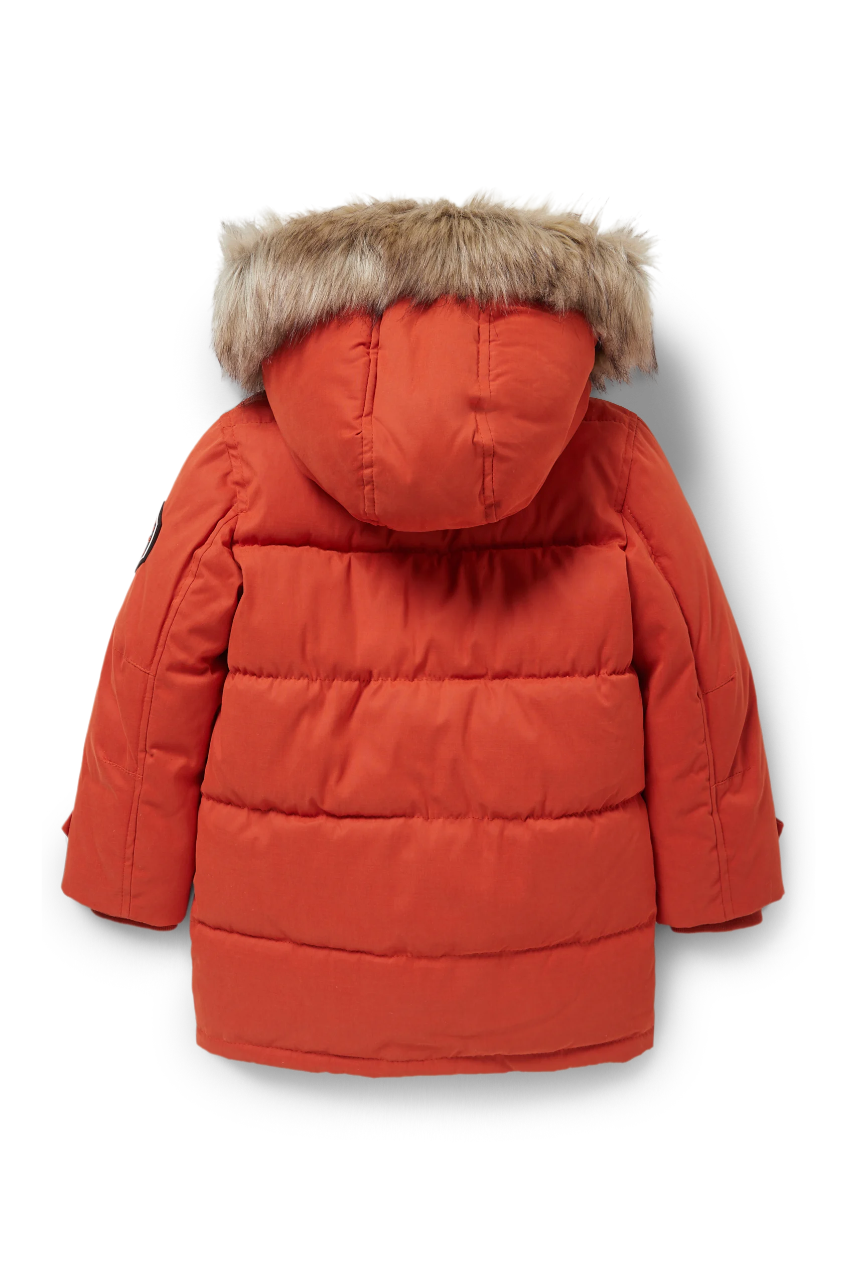 Quilted jacket with hood and faux fur trim