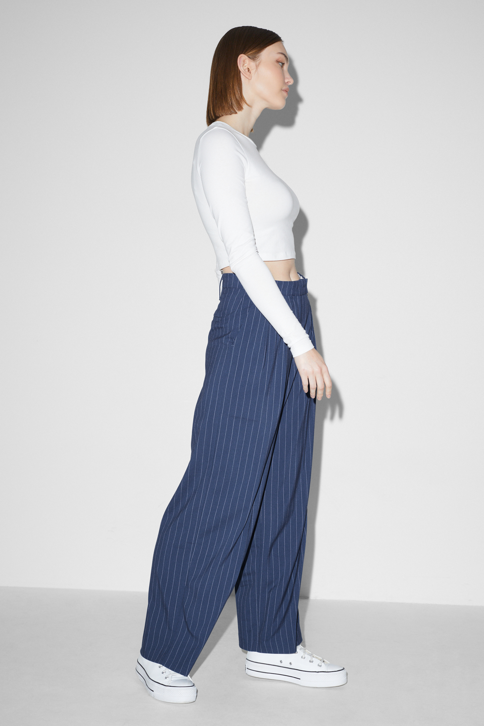 CLOCKHOUSE - cloth trousers - mid-rise waist - wide leg - striped