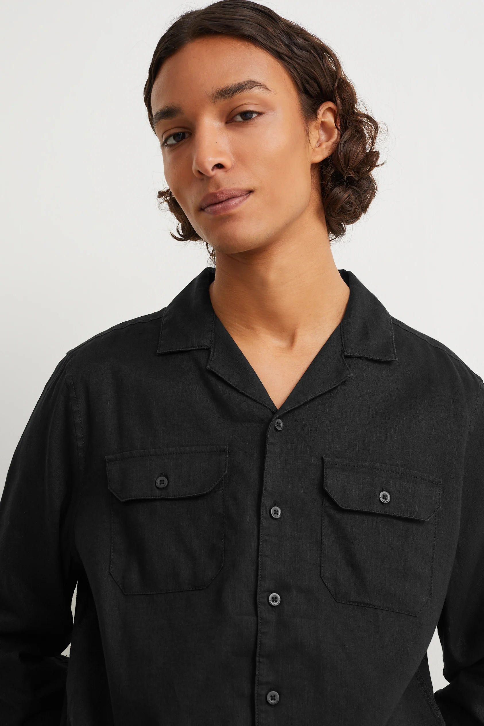 Shirt - regular fit - lapel collar - linen blend