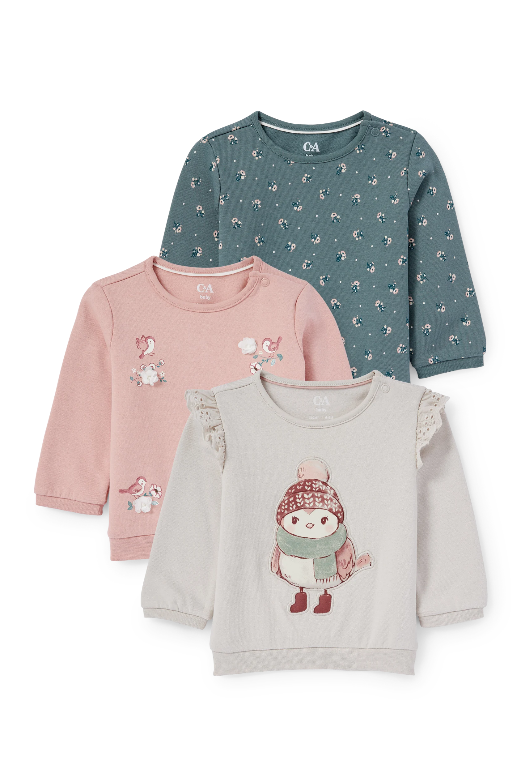 Multipack of 5 - little bird and flowers - baby sweatshirt