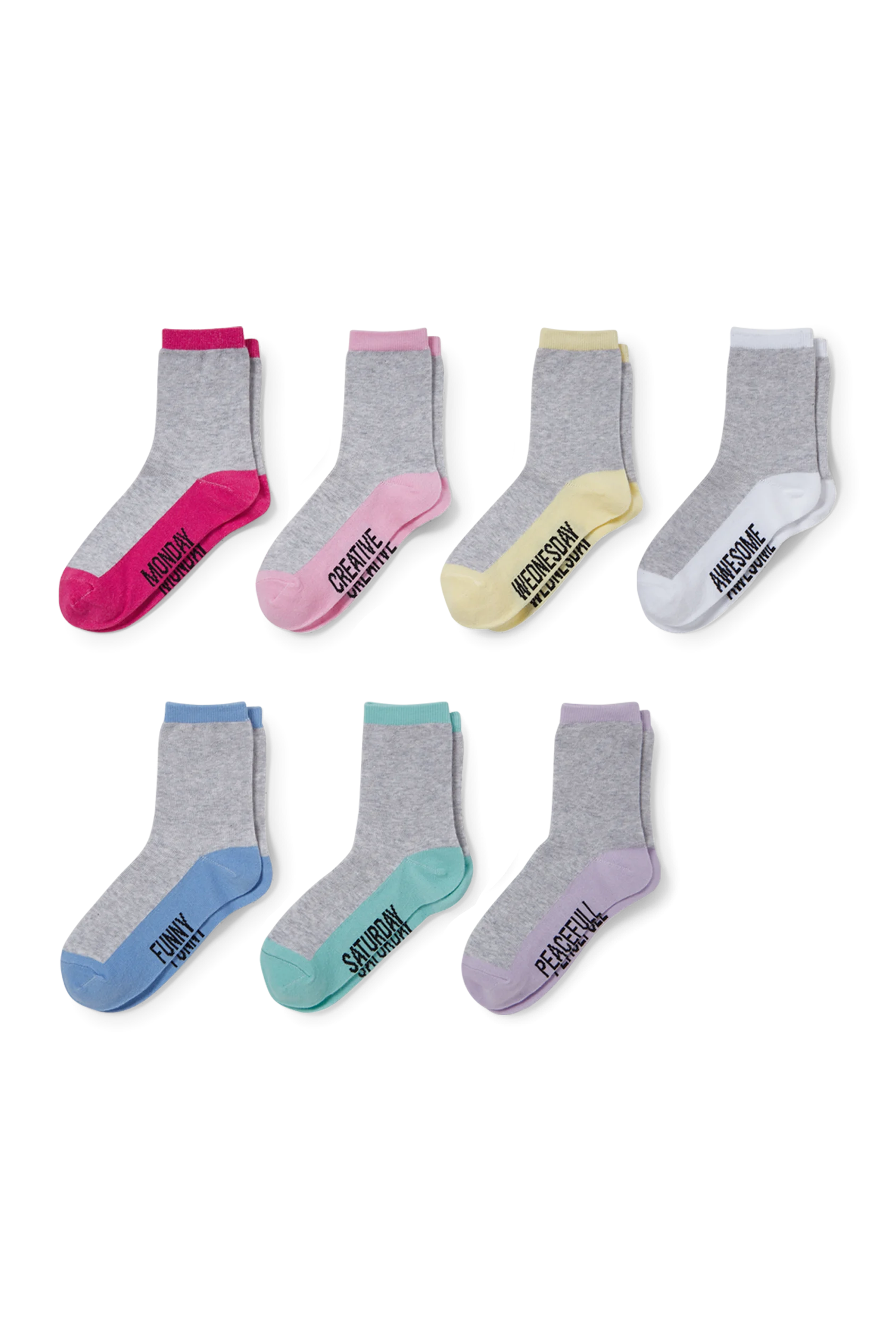 Multipack of 7 - lettering - socks with motif