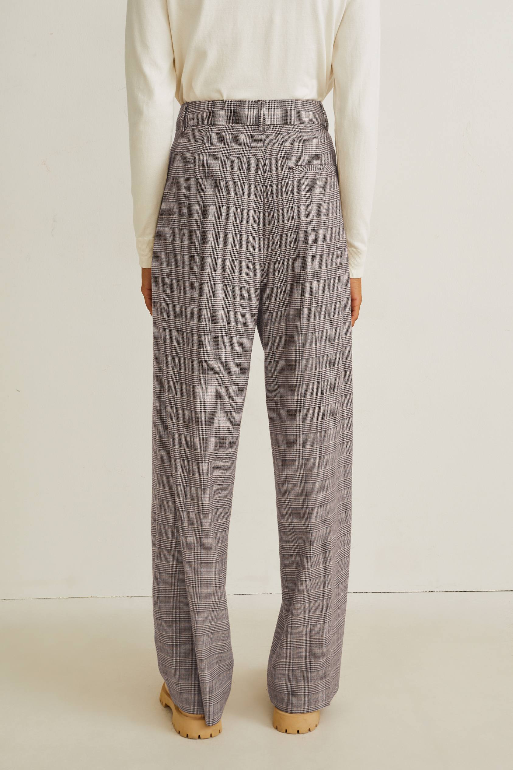 Cloth trousers - high-rise waist - wide leg - check