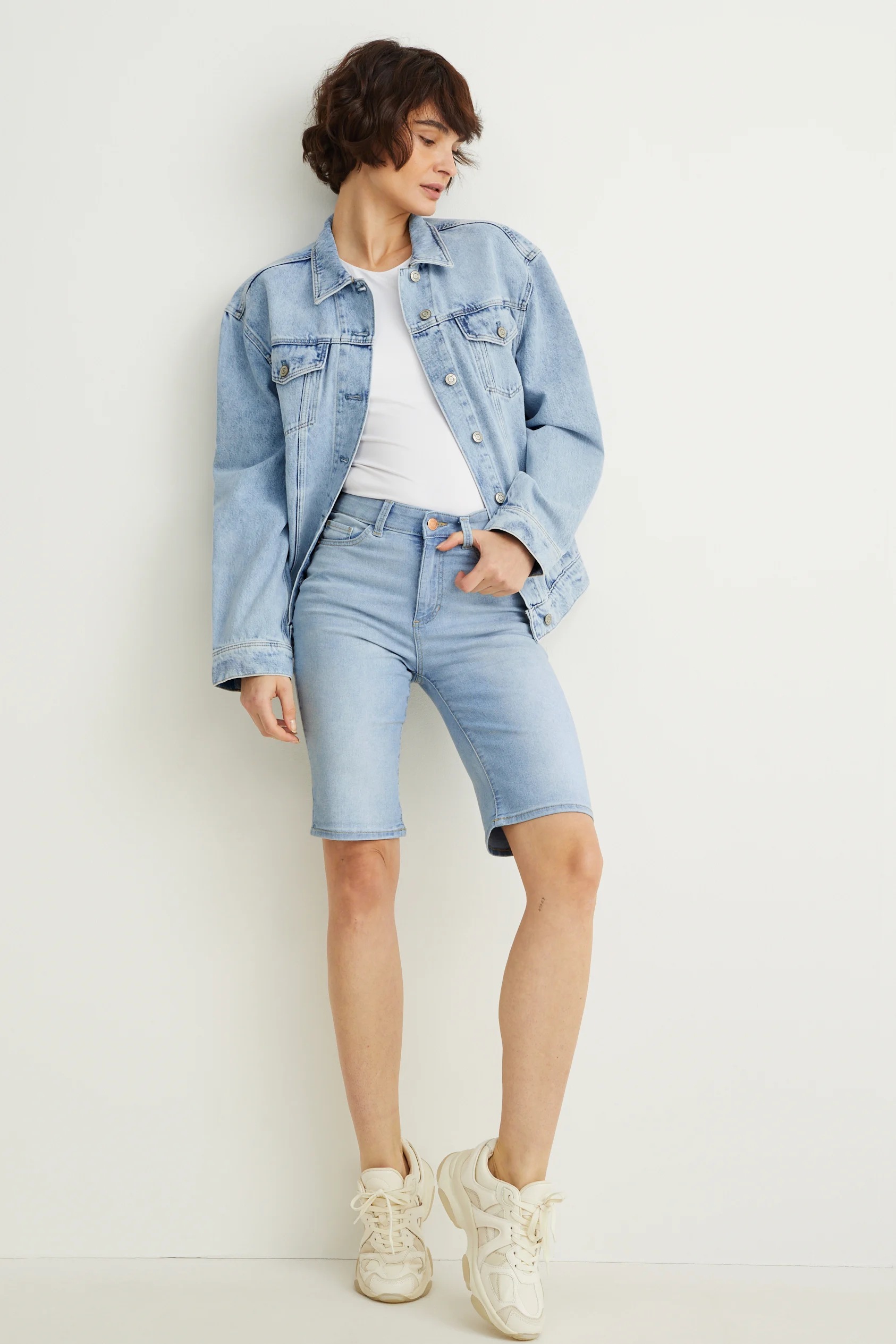 Denim Bermuda shorts - mid-rise waist - LYCRA?