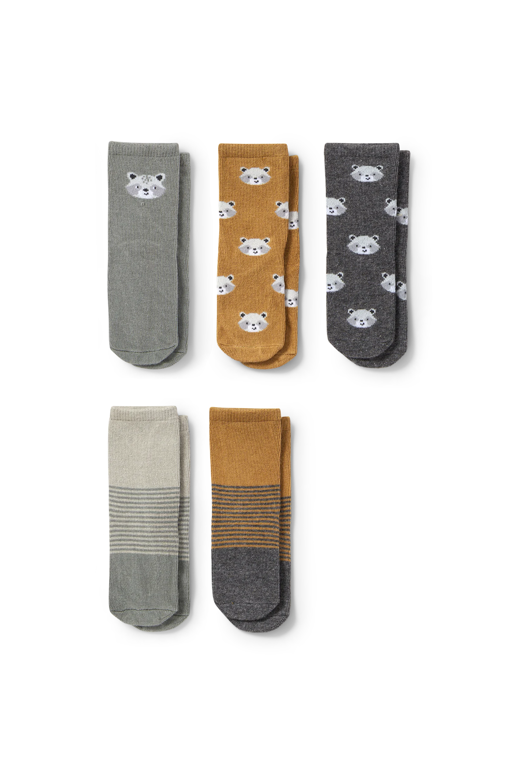 Multipack of 5 - raccoon - baby socks with motif