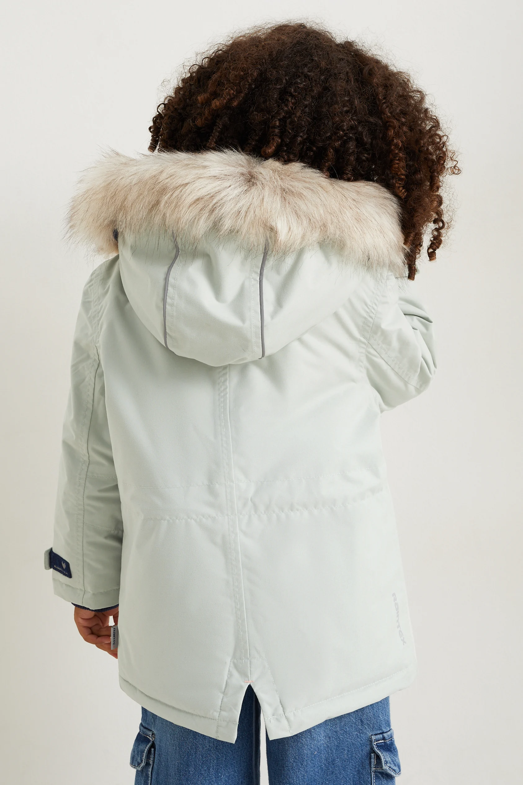 Jacket with hood and faux fur trim