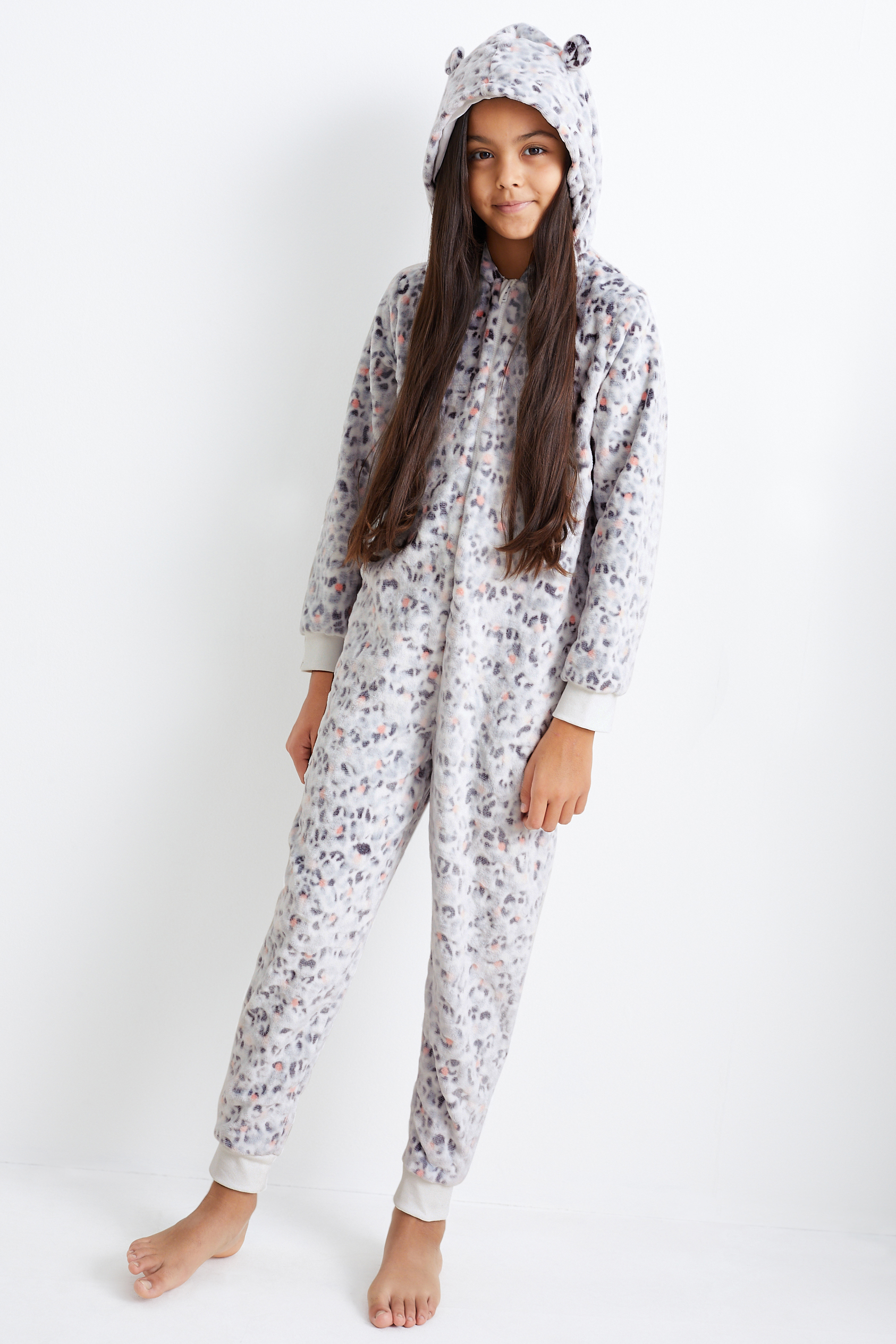 Fleece onesie with hood