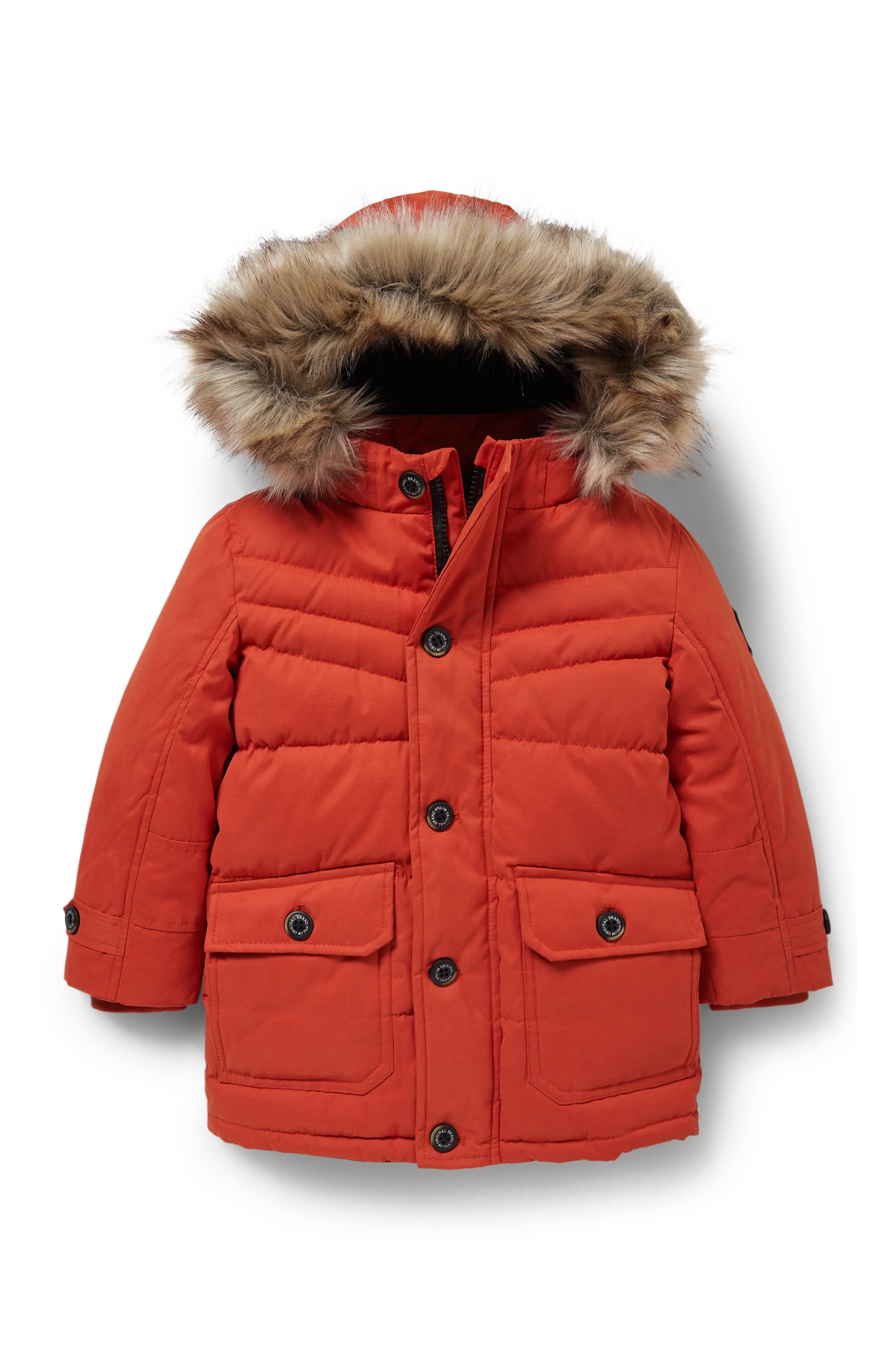 Quilted jacket with hood and faux fur trim