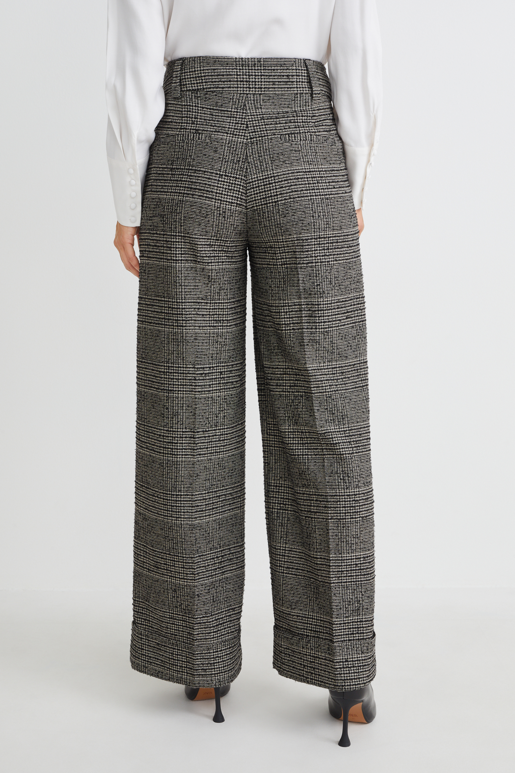 Cloth trousers - high-rise waist - wide leg - check