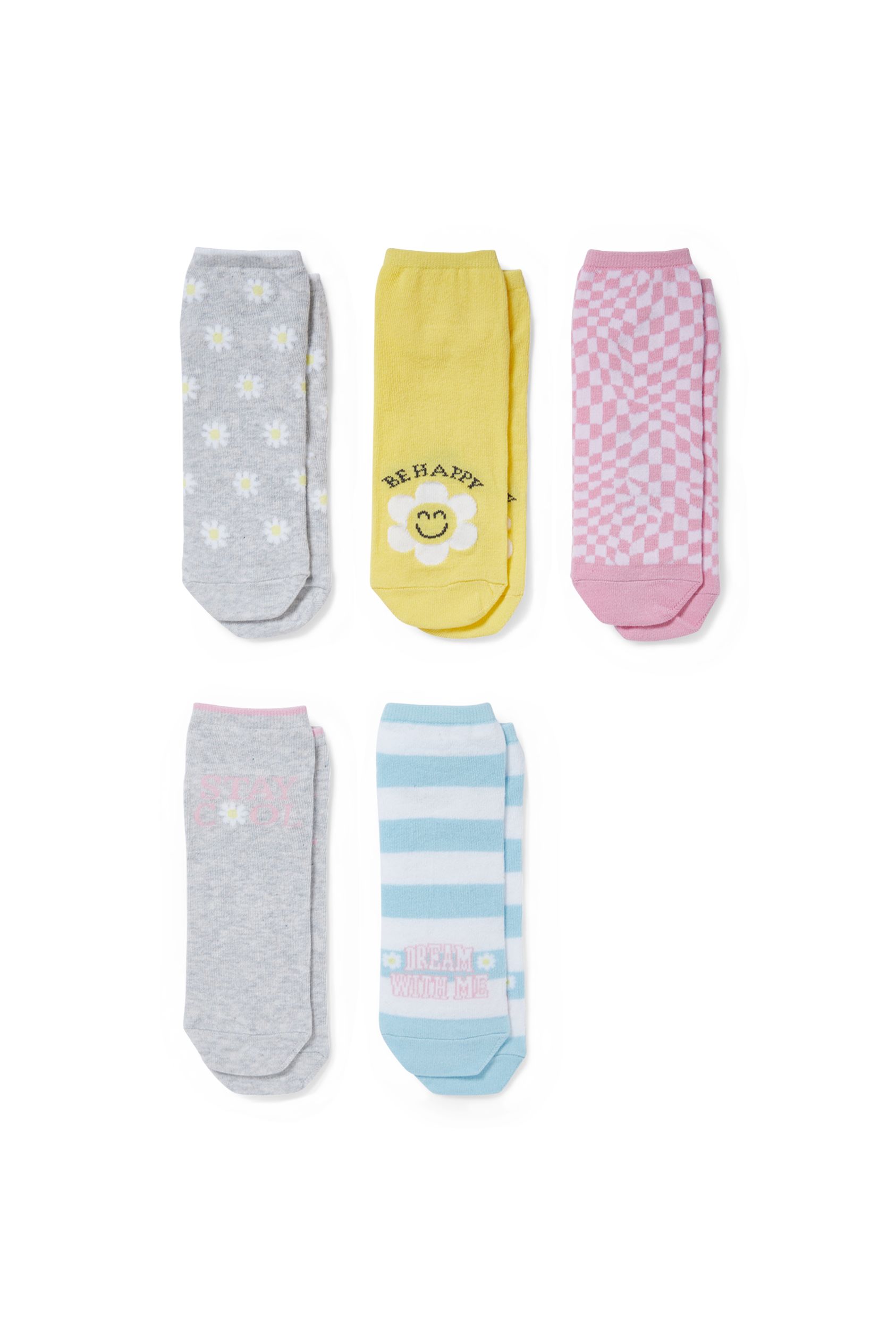 Multipack of 5 - daisies - trainer socks with motif