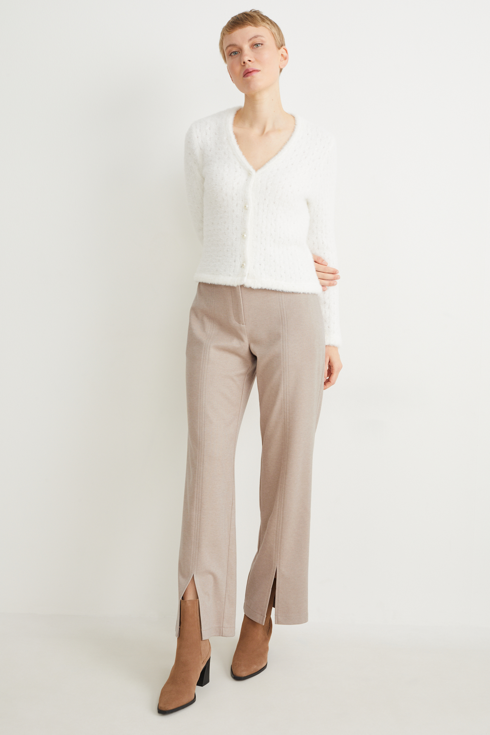 Cloth trousers - mid-rise waist - wide leg