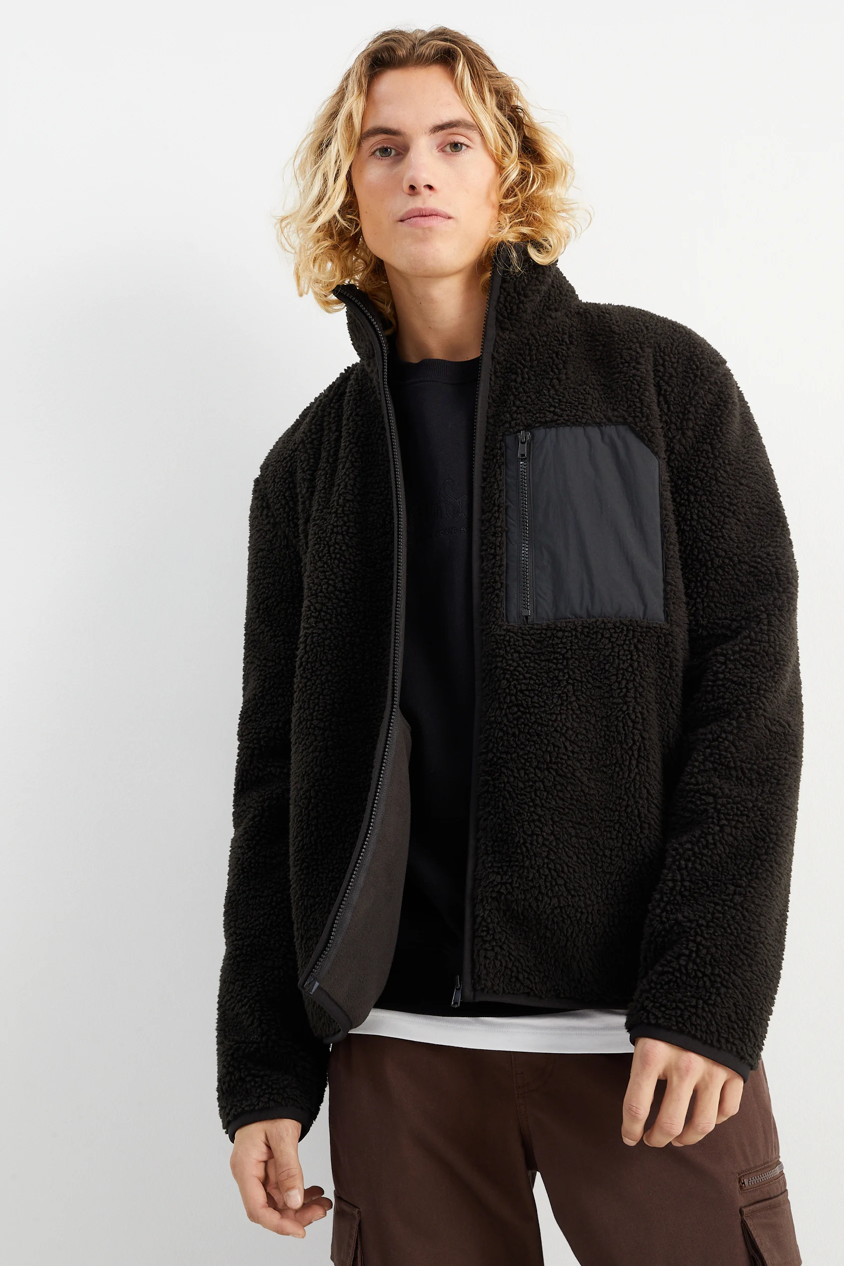 Teddy fur zip-through sweatshirt