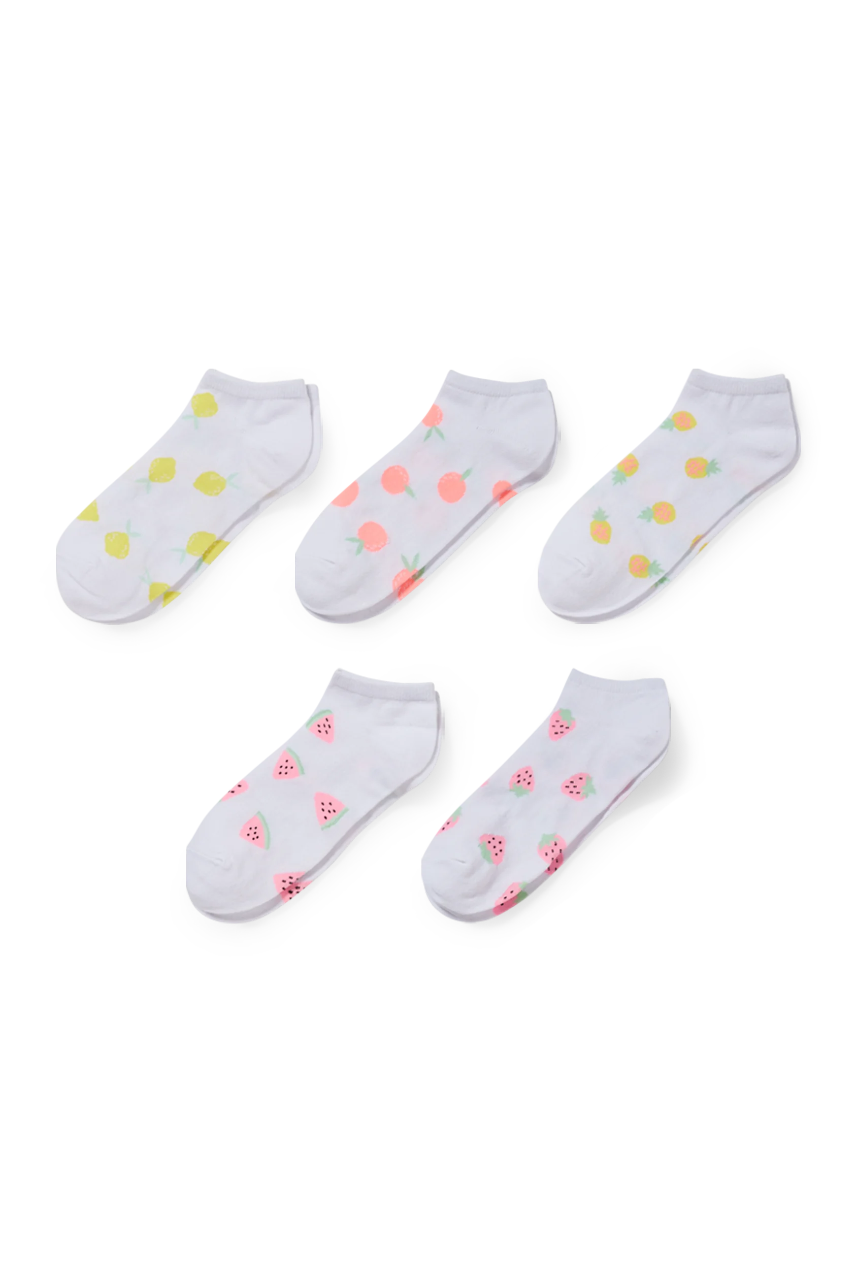 Multipack of 5 - fruit - trainer socks with motif