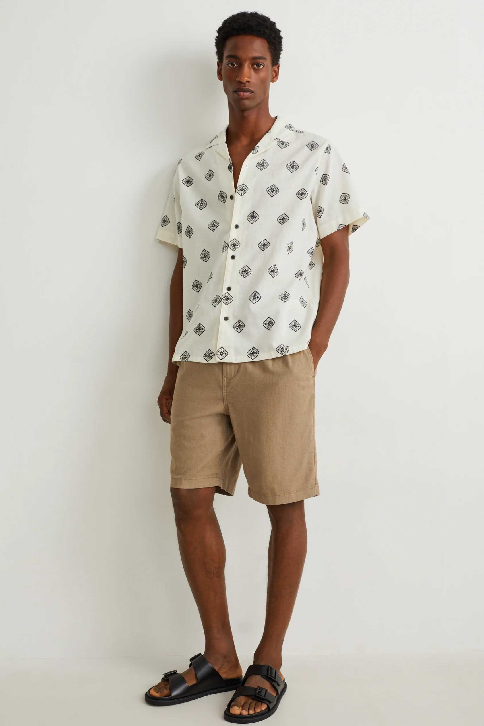 Shirt - regular fit - lapel collar - linen blend