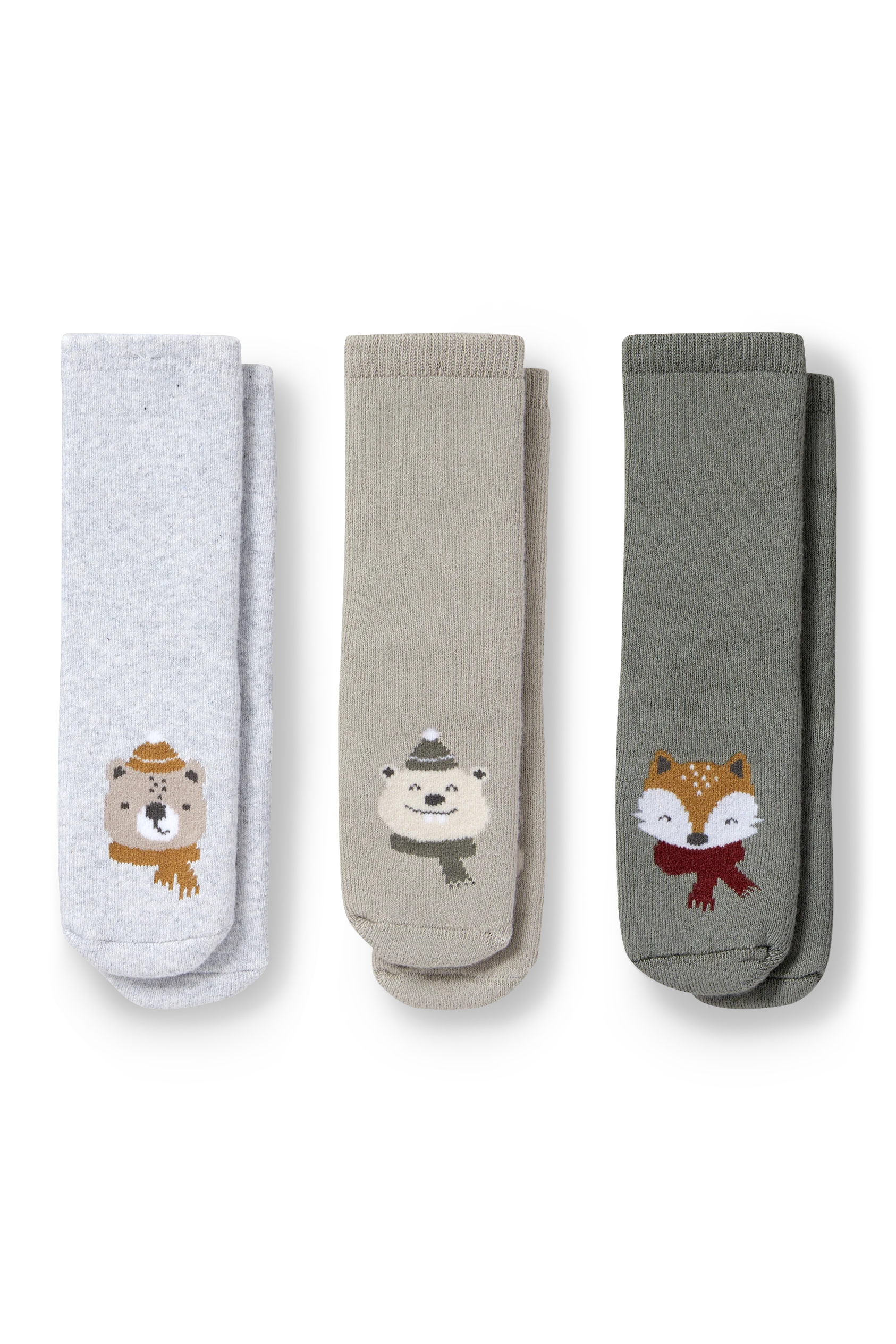 Multipack of 3 - animals - non-slip baby socks with motif