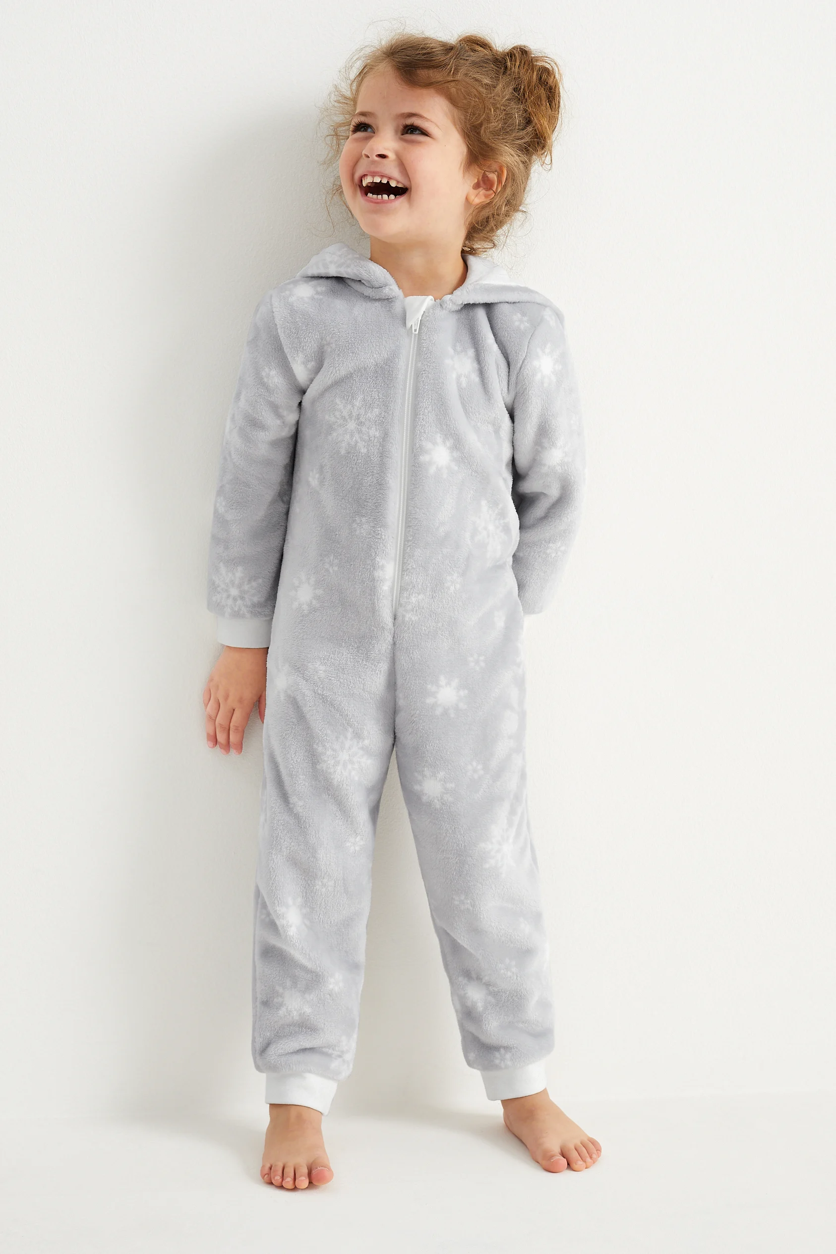 Snowflakes - fleece onesie with hood