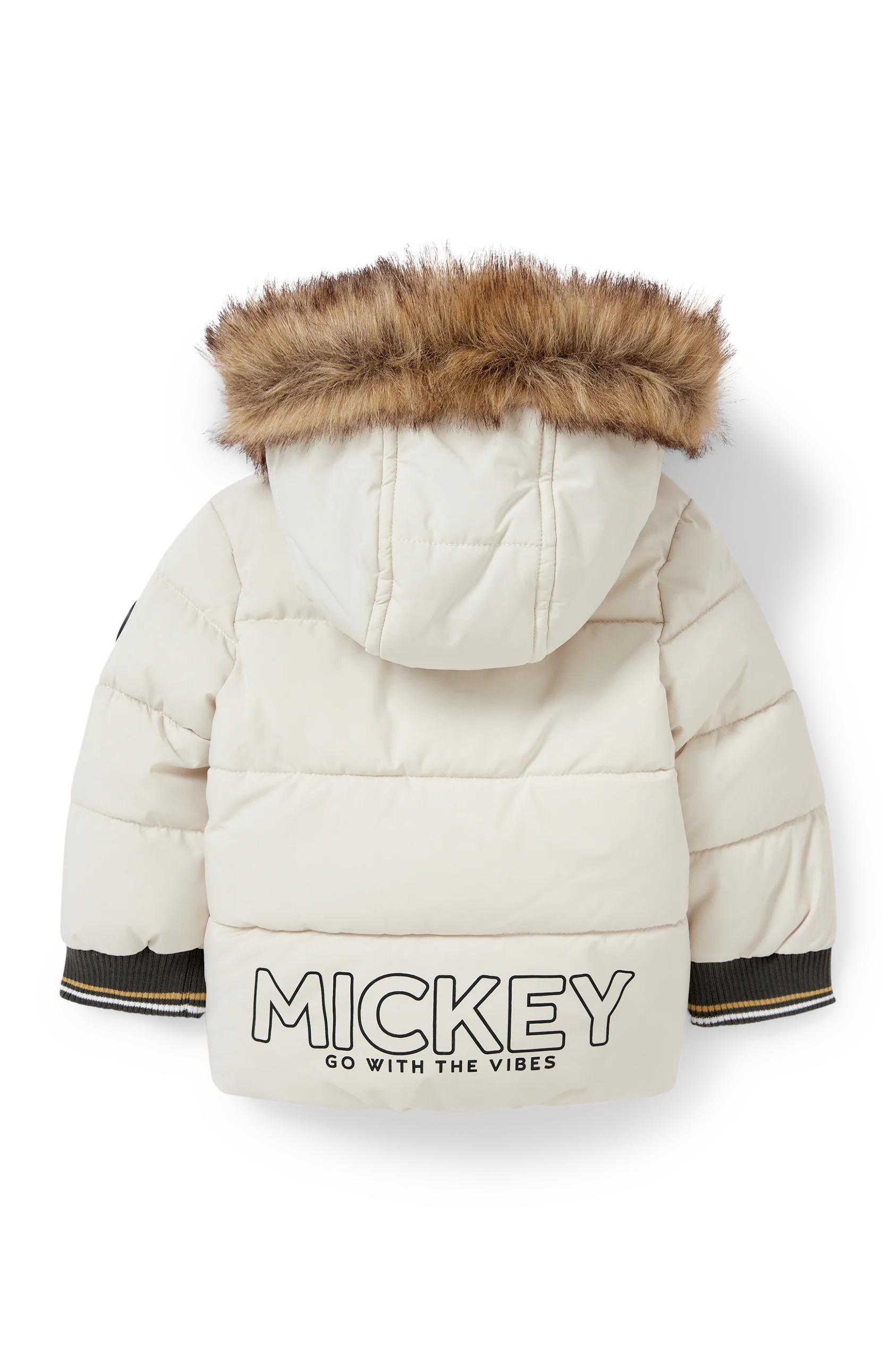 Mickey Mouse - baby quilted jacket with hood and faux fur trim