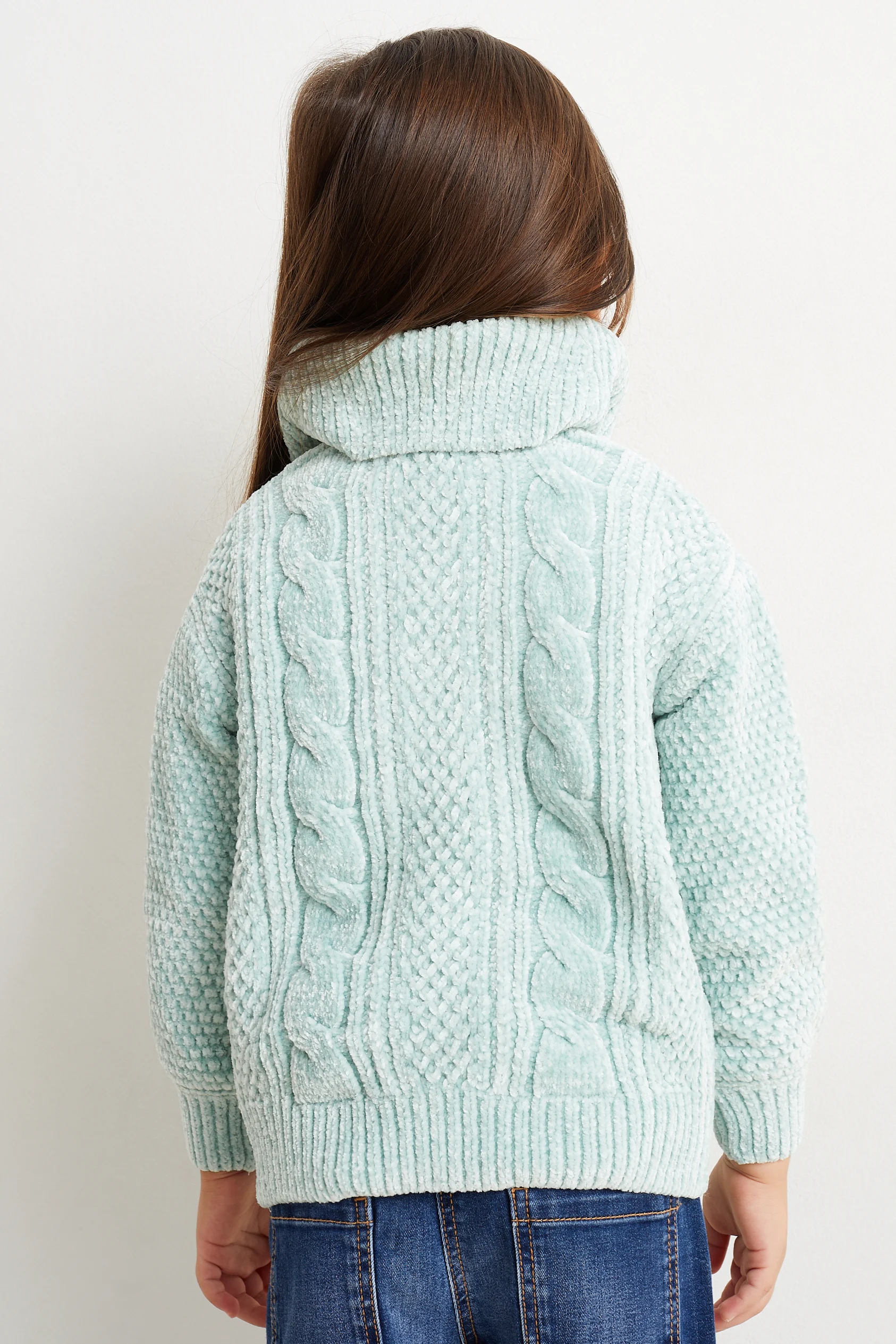 Chenille polo neck jumper - cable knit pattern
