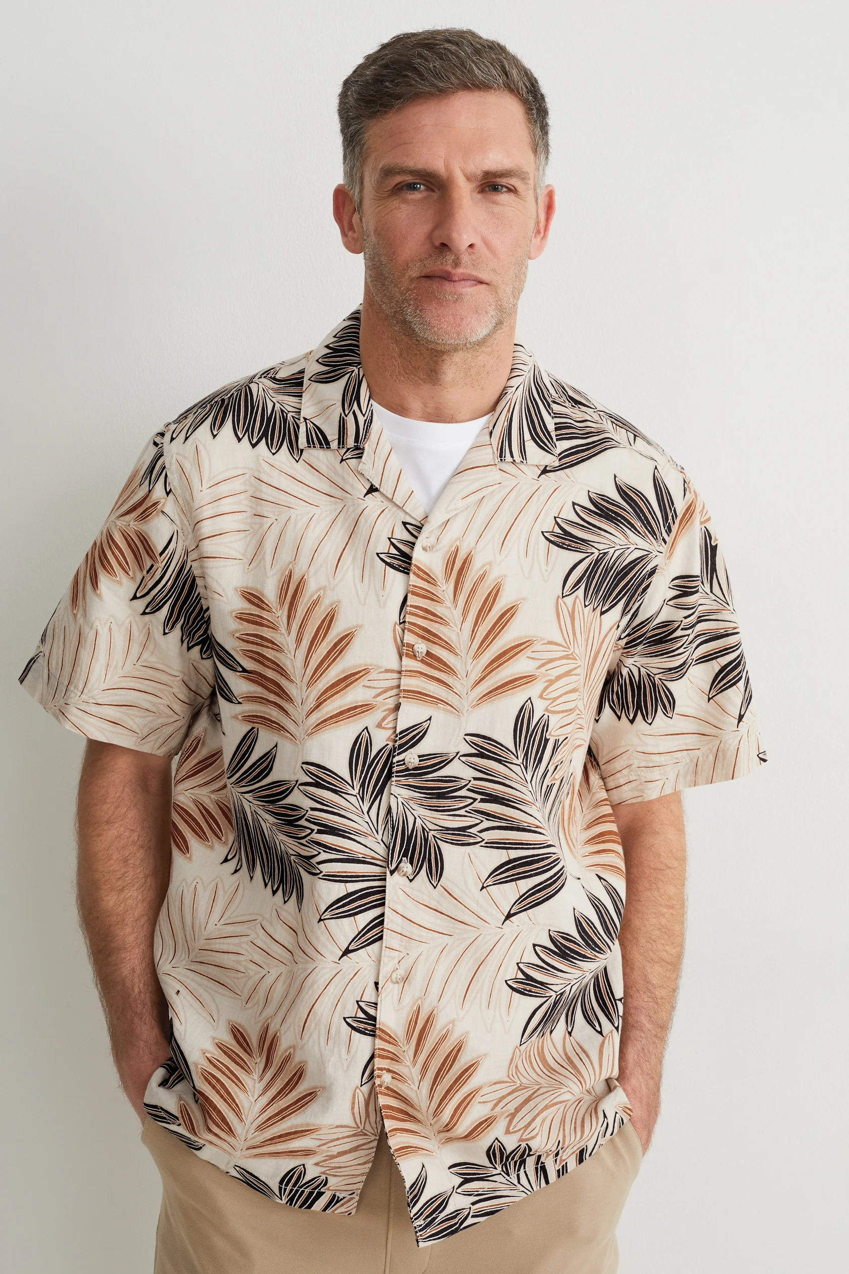 Shirt - regular fit - lapel collar - linen blend