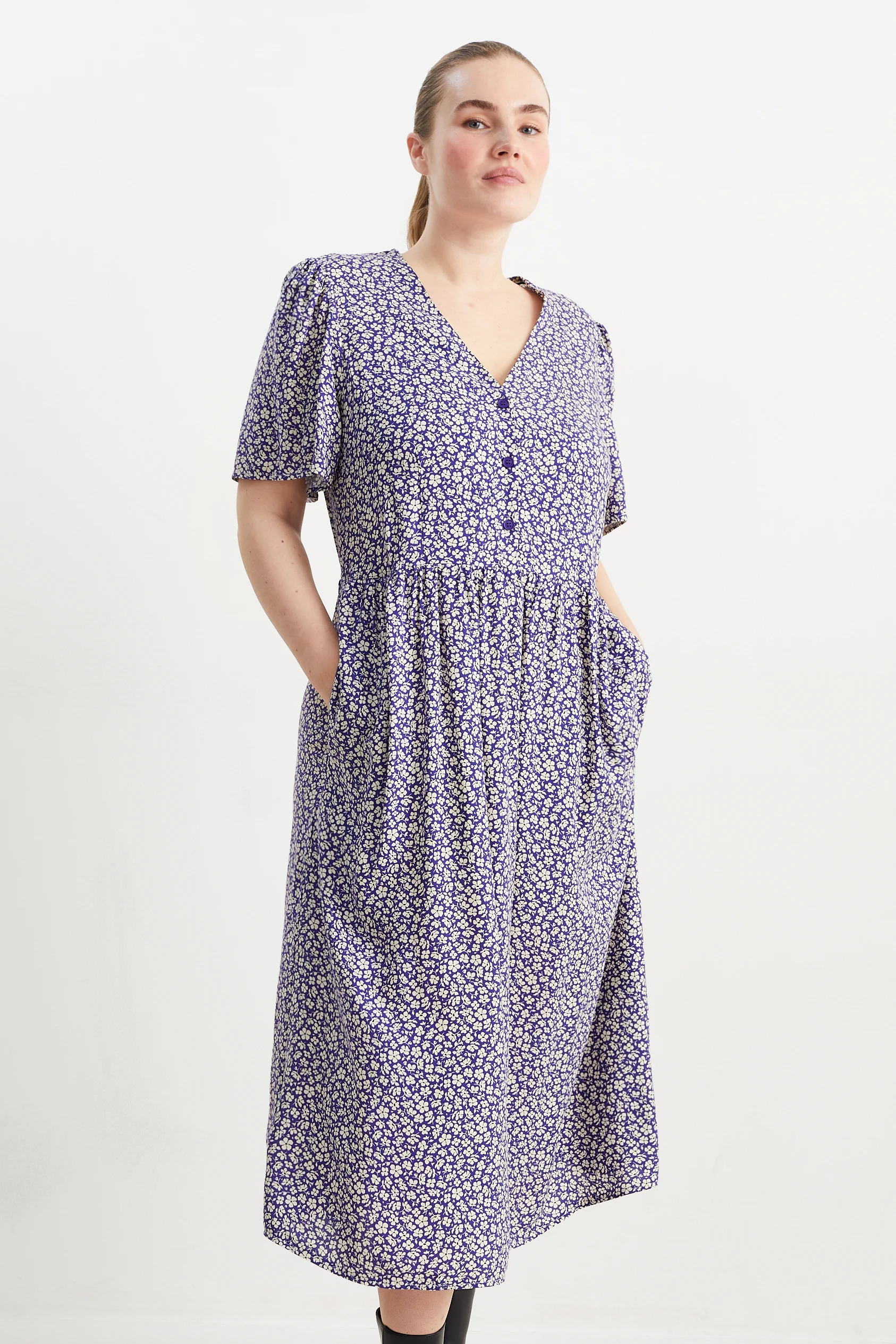 Viscose V-neck dress - floral