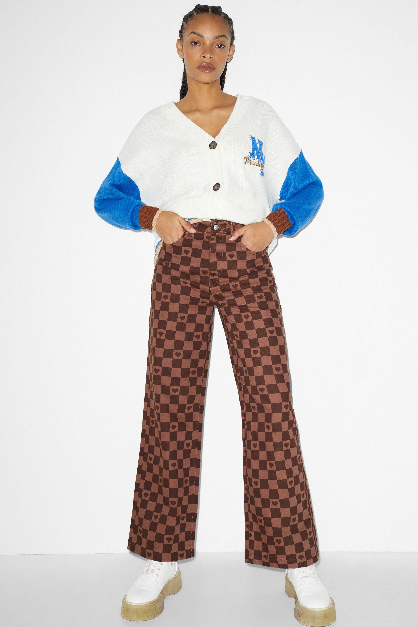 CLOCKHOUSE - trousers - high waist - wide leg - checks