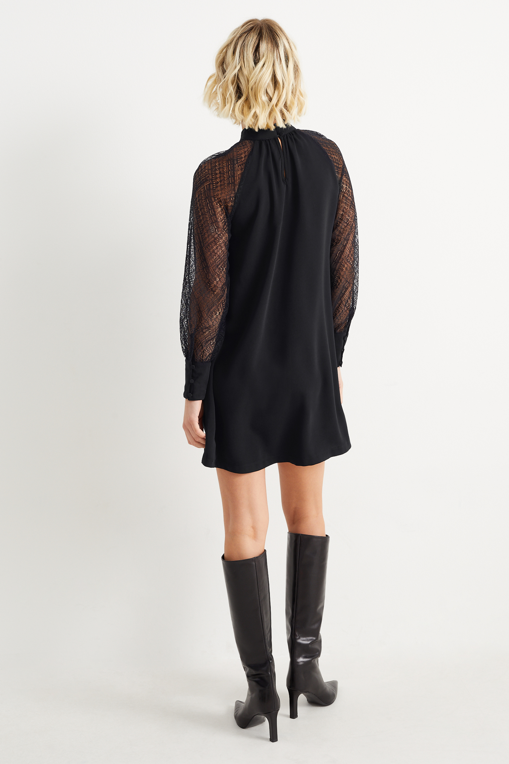 A-line dress with band collar