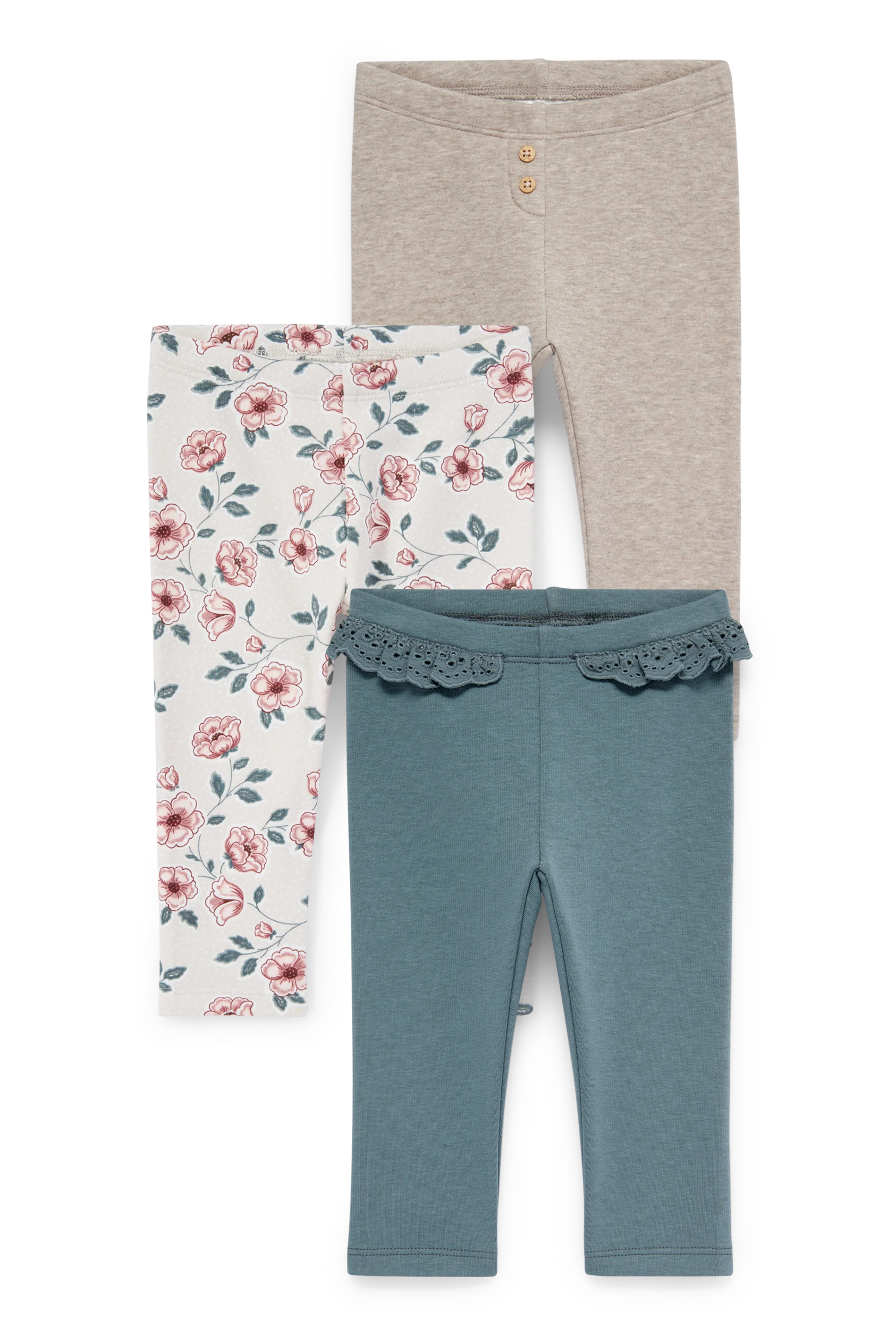 Multipack of 3 - flowers - baby thermal leggings