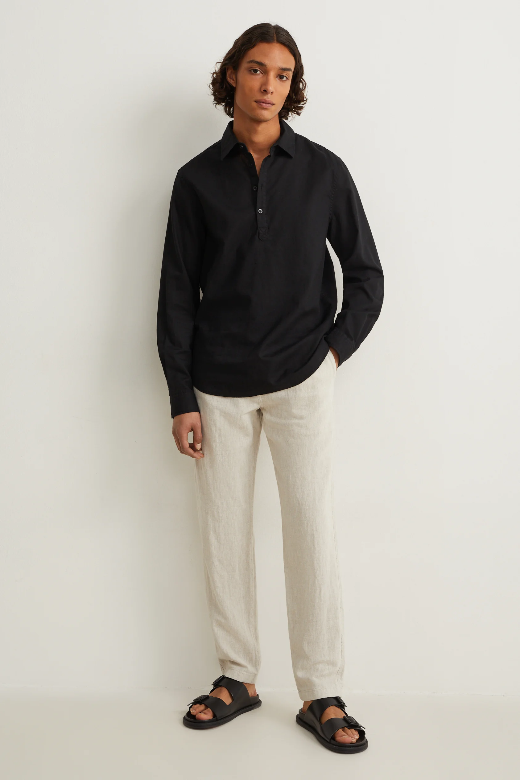 Shirt - regular fit - Kent collar - linen blend