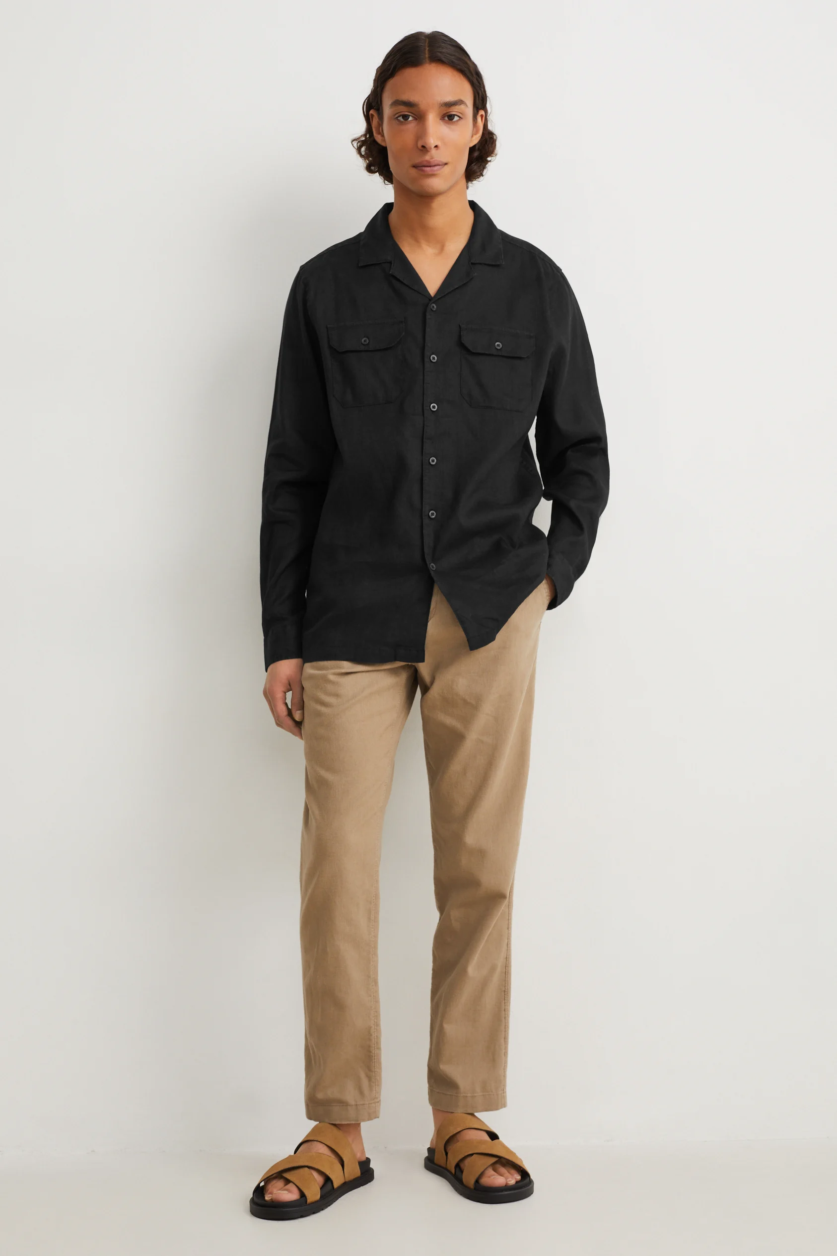 Shirt - regular fit - lapel collar - linen blend
