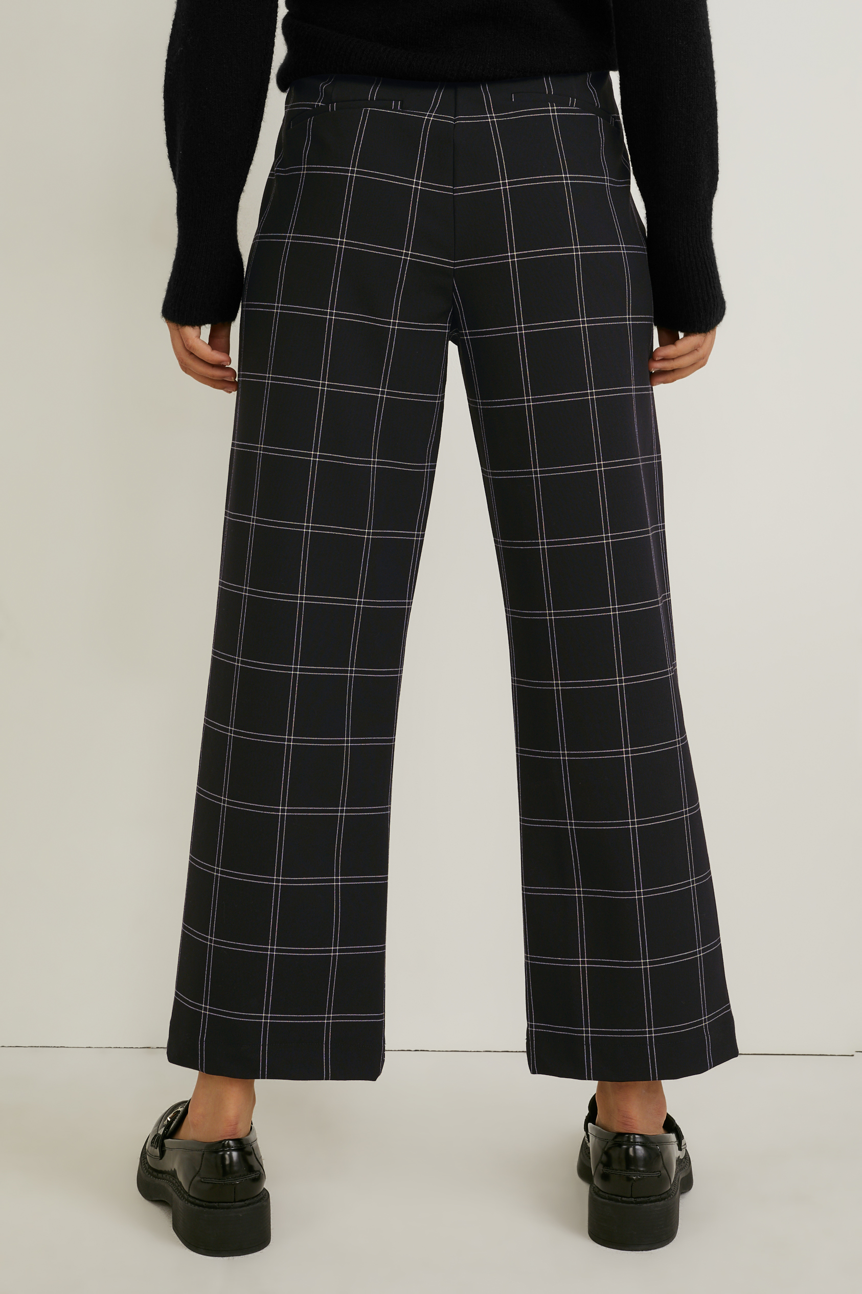 Cloth trousers - mid-rise waist - wide leg - check