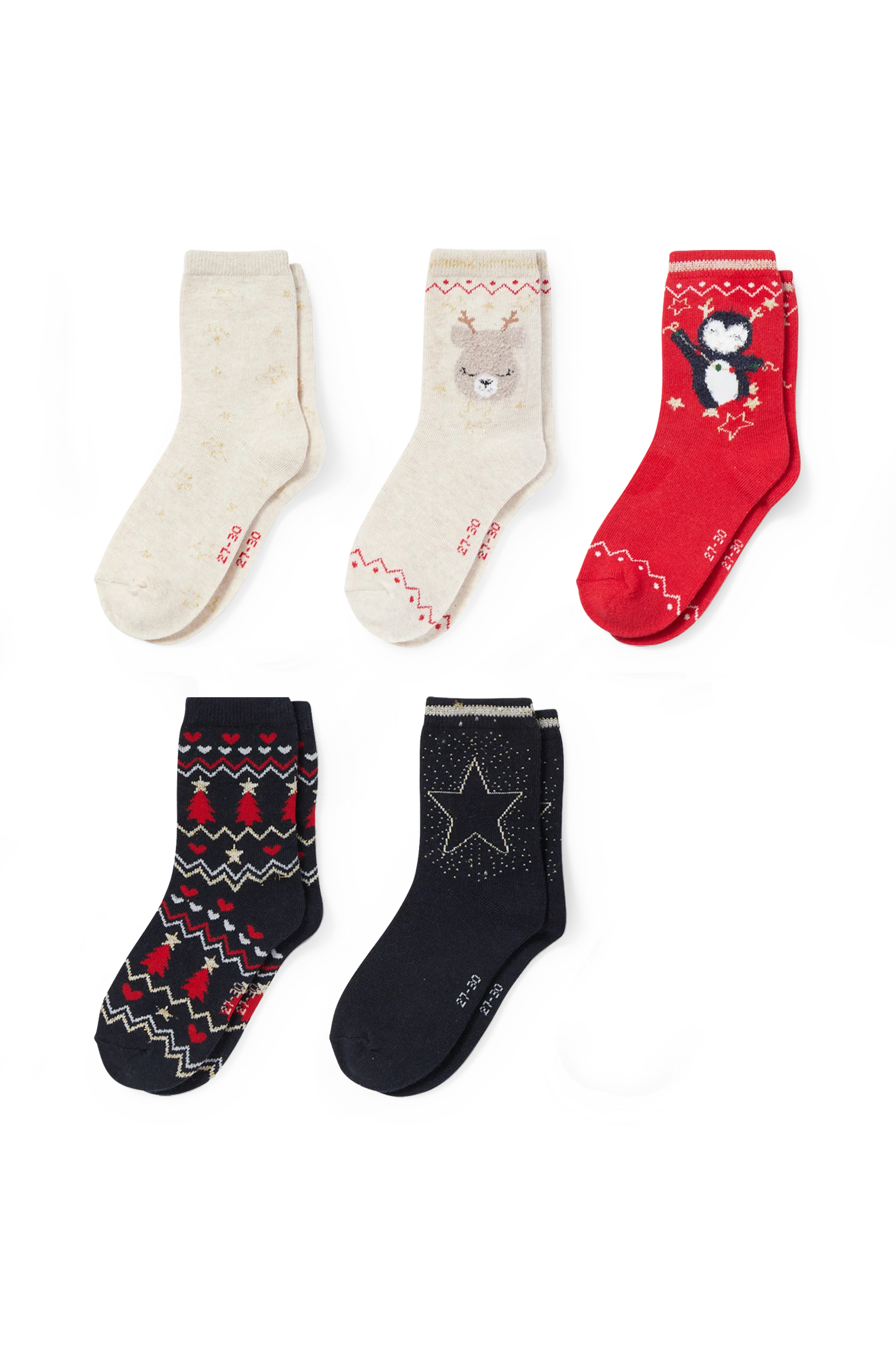 Multipack of 5 - Christmas socks with motif