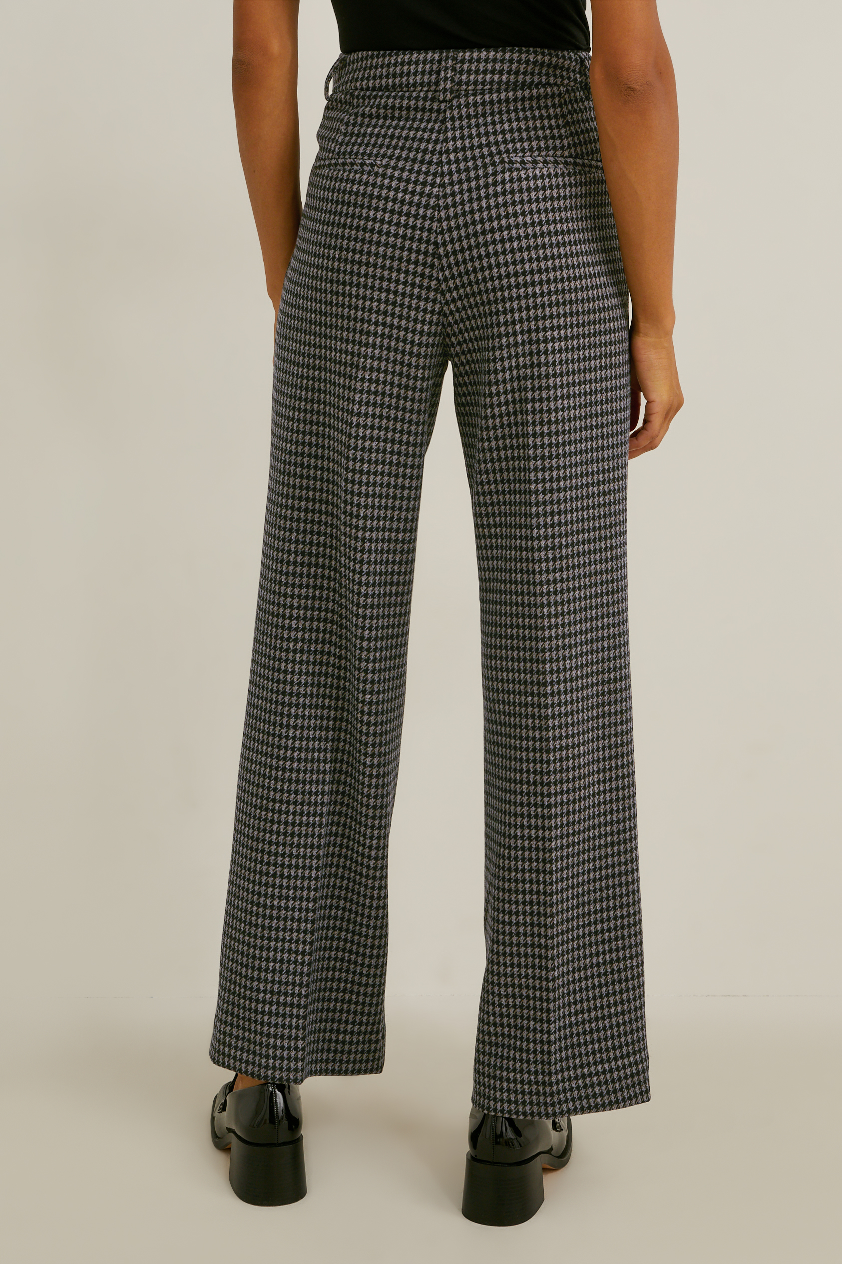 Cloth trousers - mid-rise waist - wide leg - check