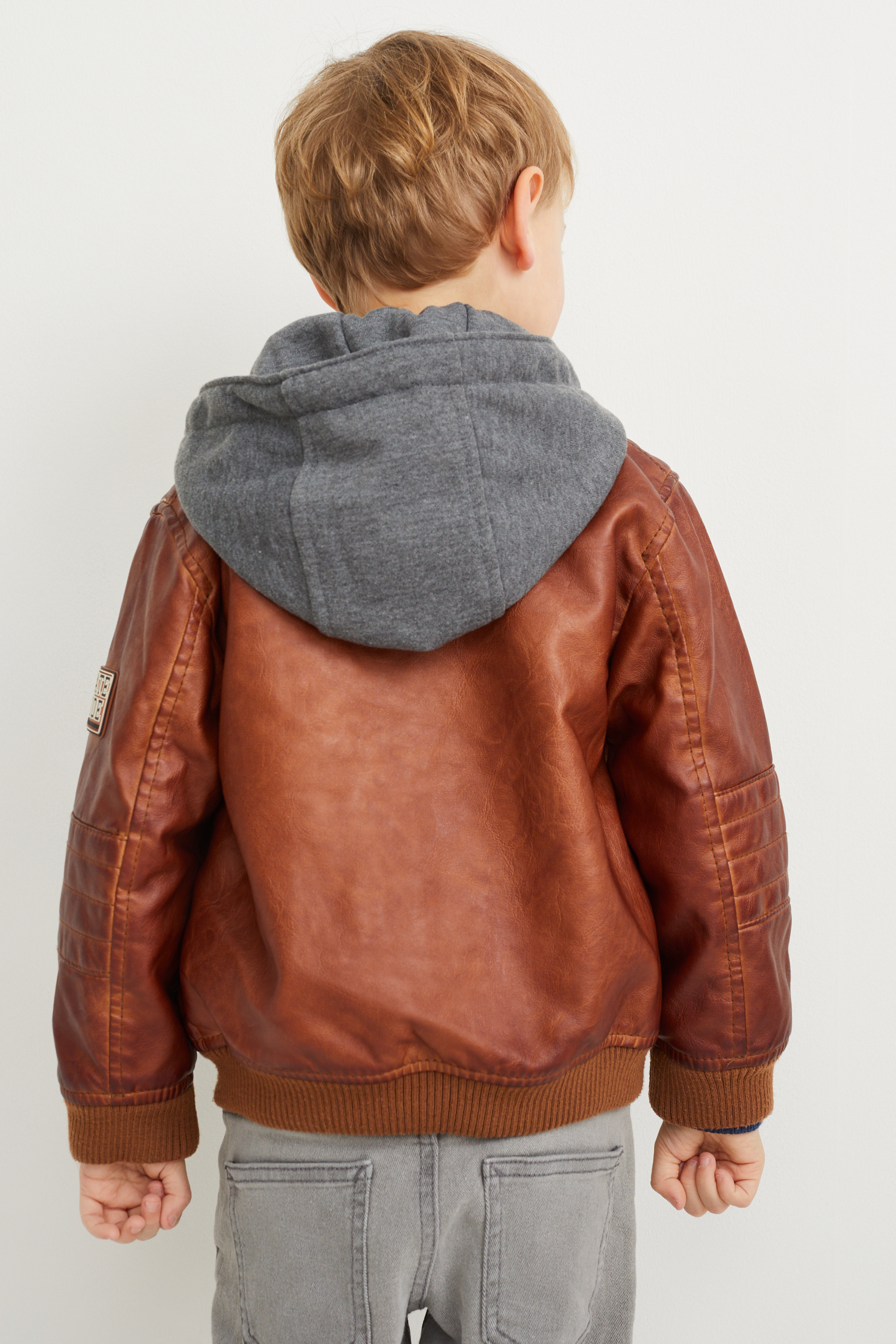 Biker jacket with hood - faux leather