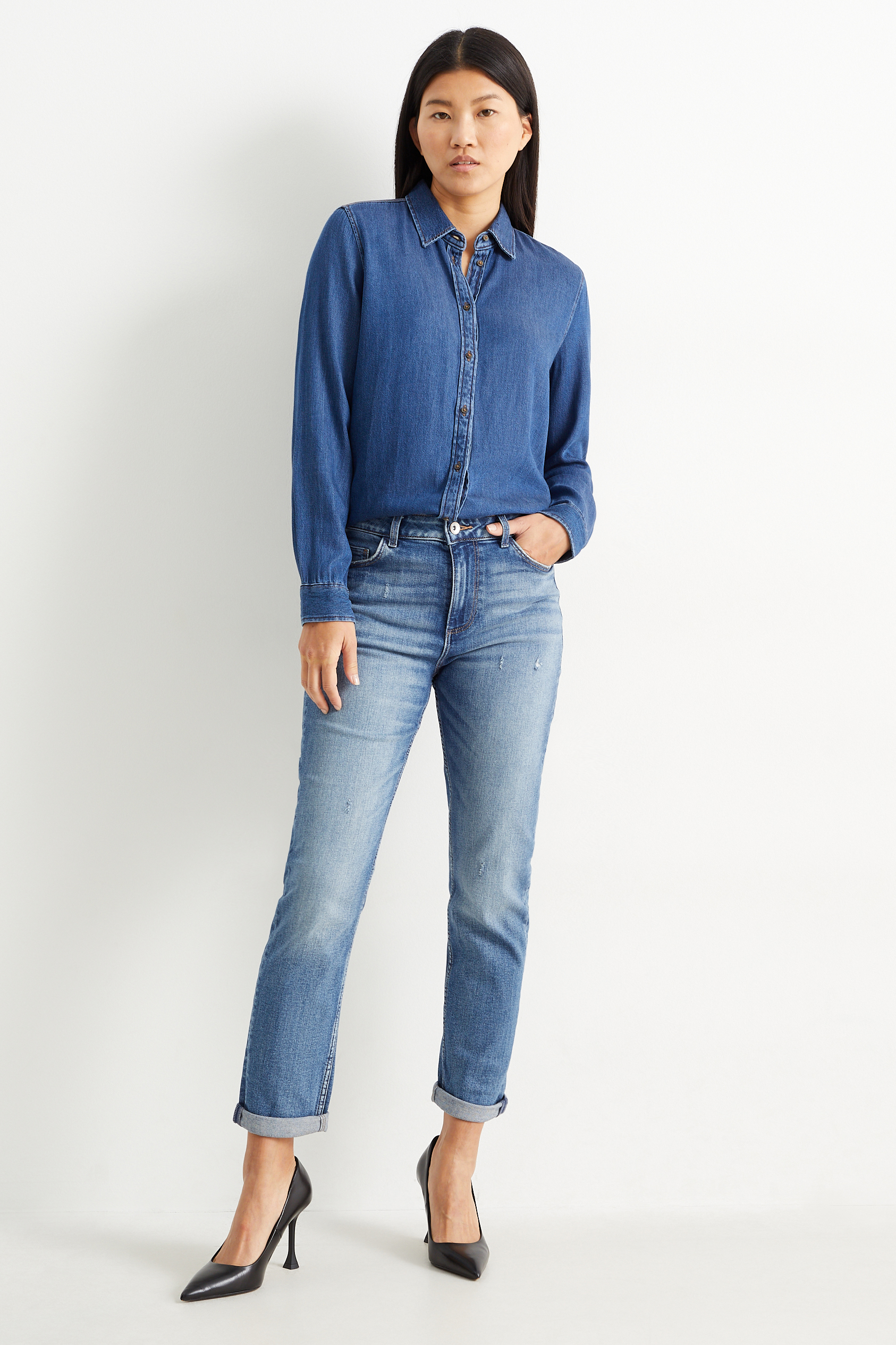 Boyfriend jeans - mid-rise waist - LYCRA?