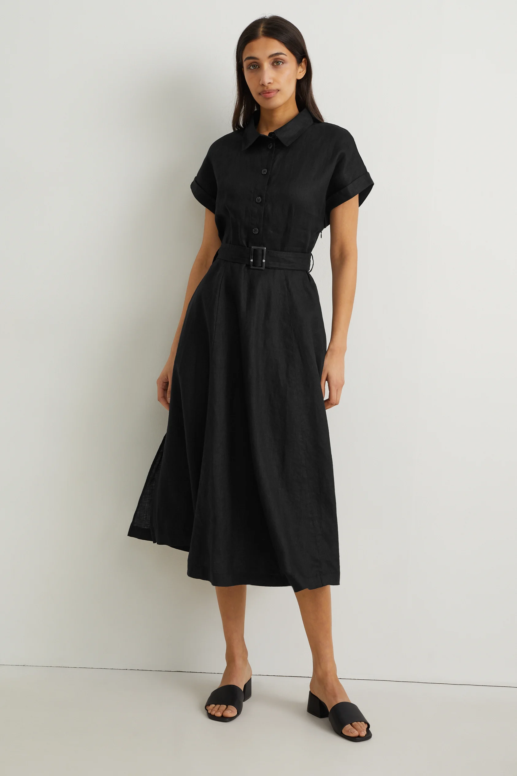 Linen shirt dress with belt