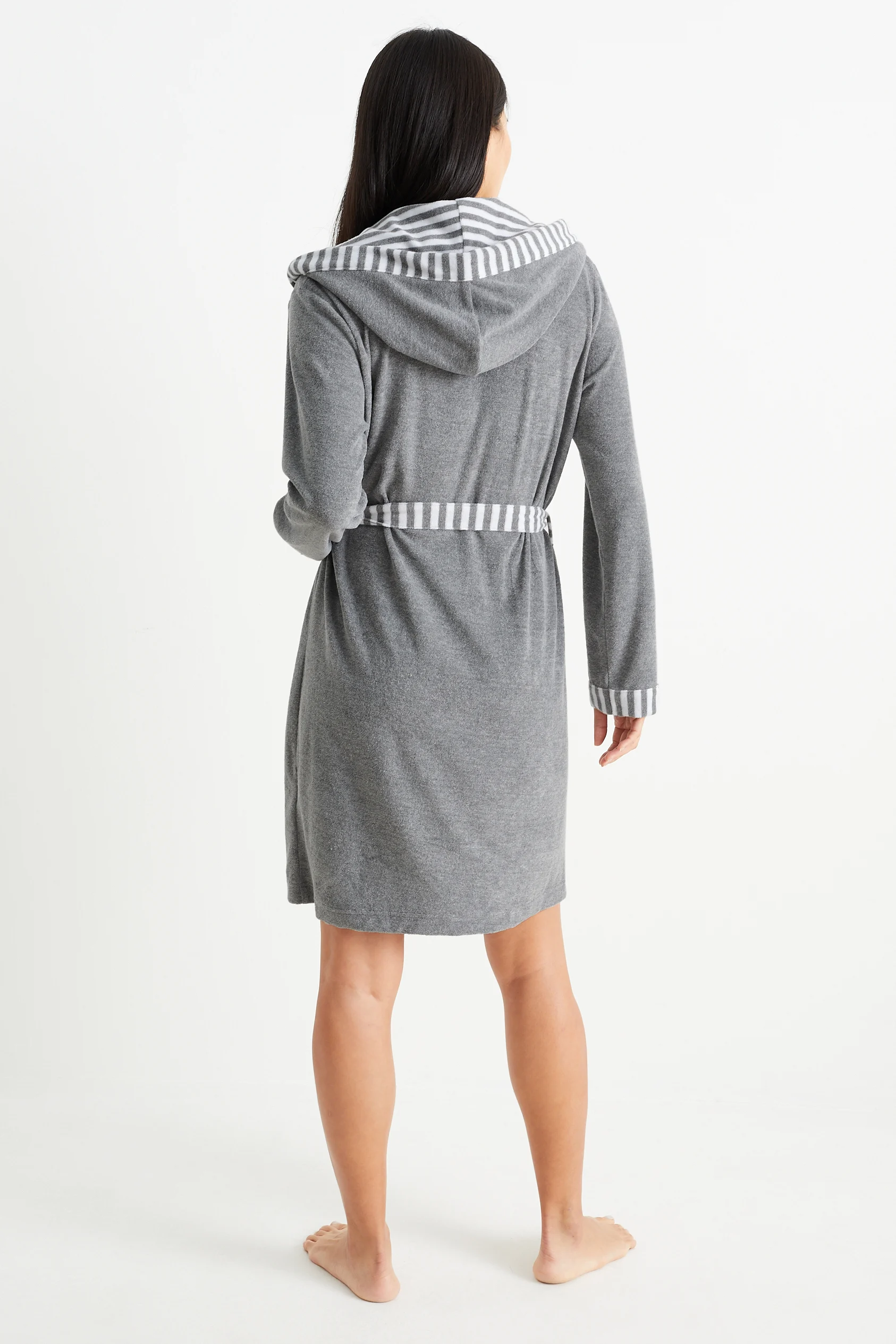 Terry cloth bathrobe with hood